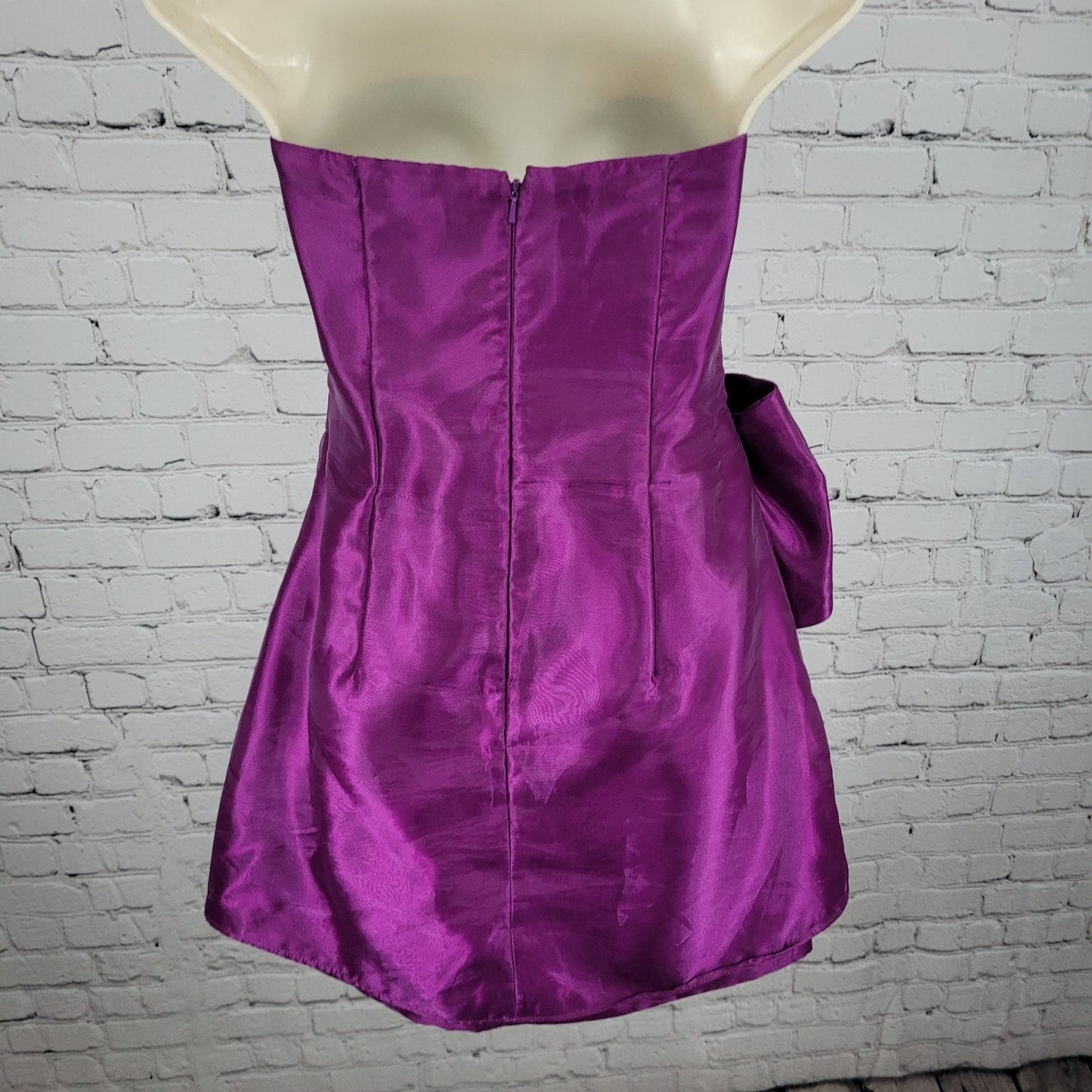 VTG Jessica McClintock Gunne Sax Purple Sheen Bow Strapless Mini Dress USA Size 9