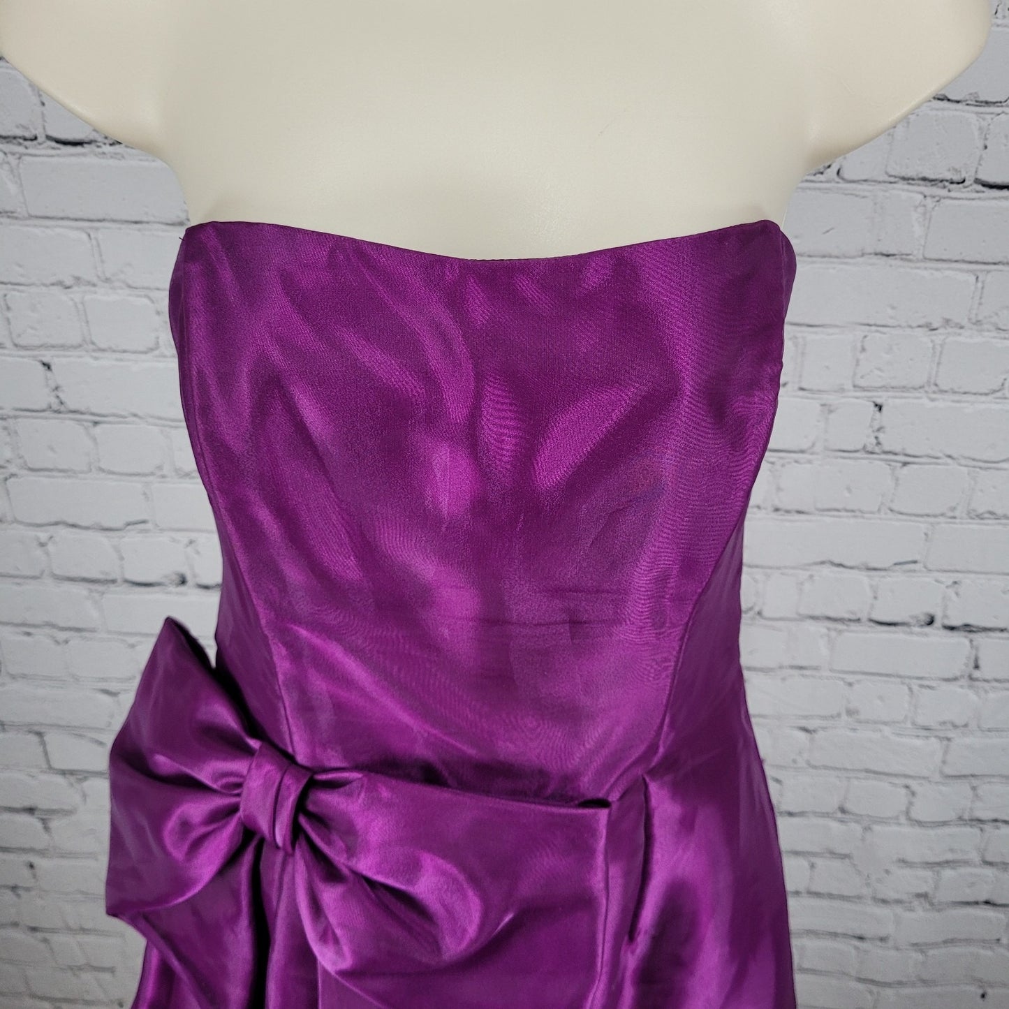 VTG Jessica McClintock Gunne Sax Purple Sheen Bow Strapless Mini Dress USA Size 9