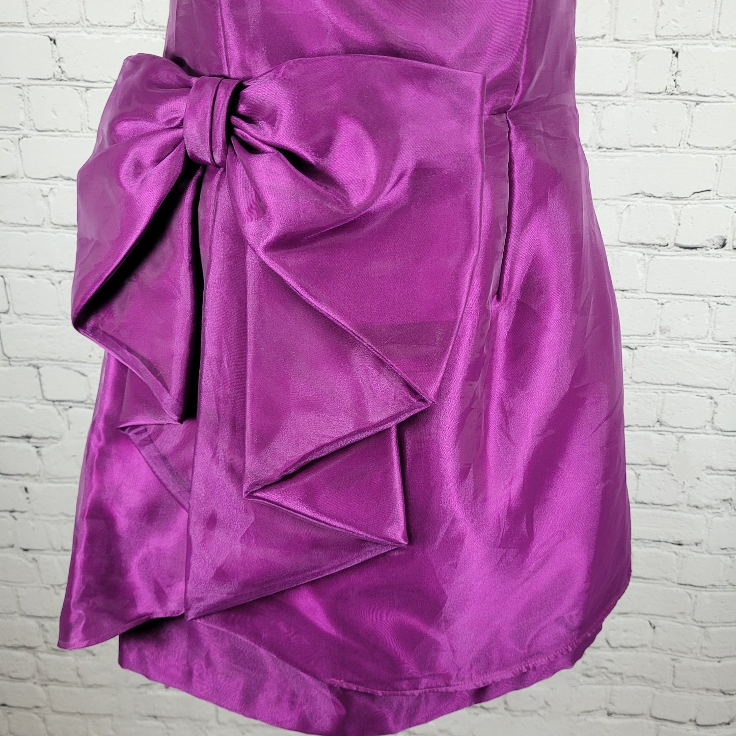 VTG Jessica McClintock Gunne Sax Purple Sheen Bow Strapless Mini Dress USA Size 9