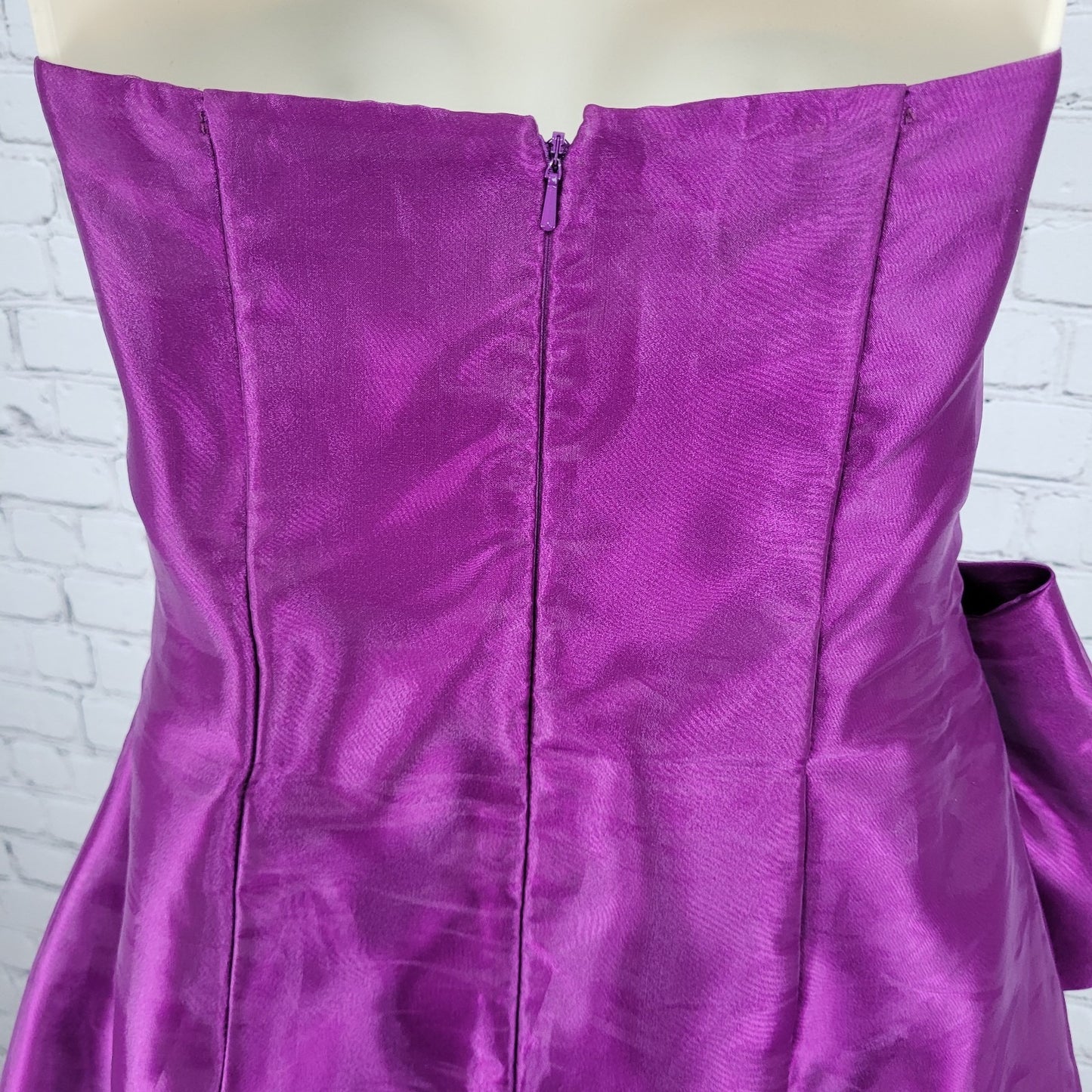VTG Jessica McClintock Gunne Sax Purple Sheen Bow Strapless Mini Dress USA Size 9