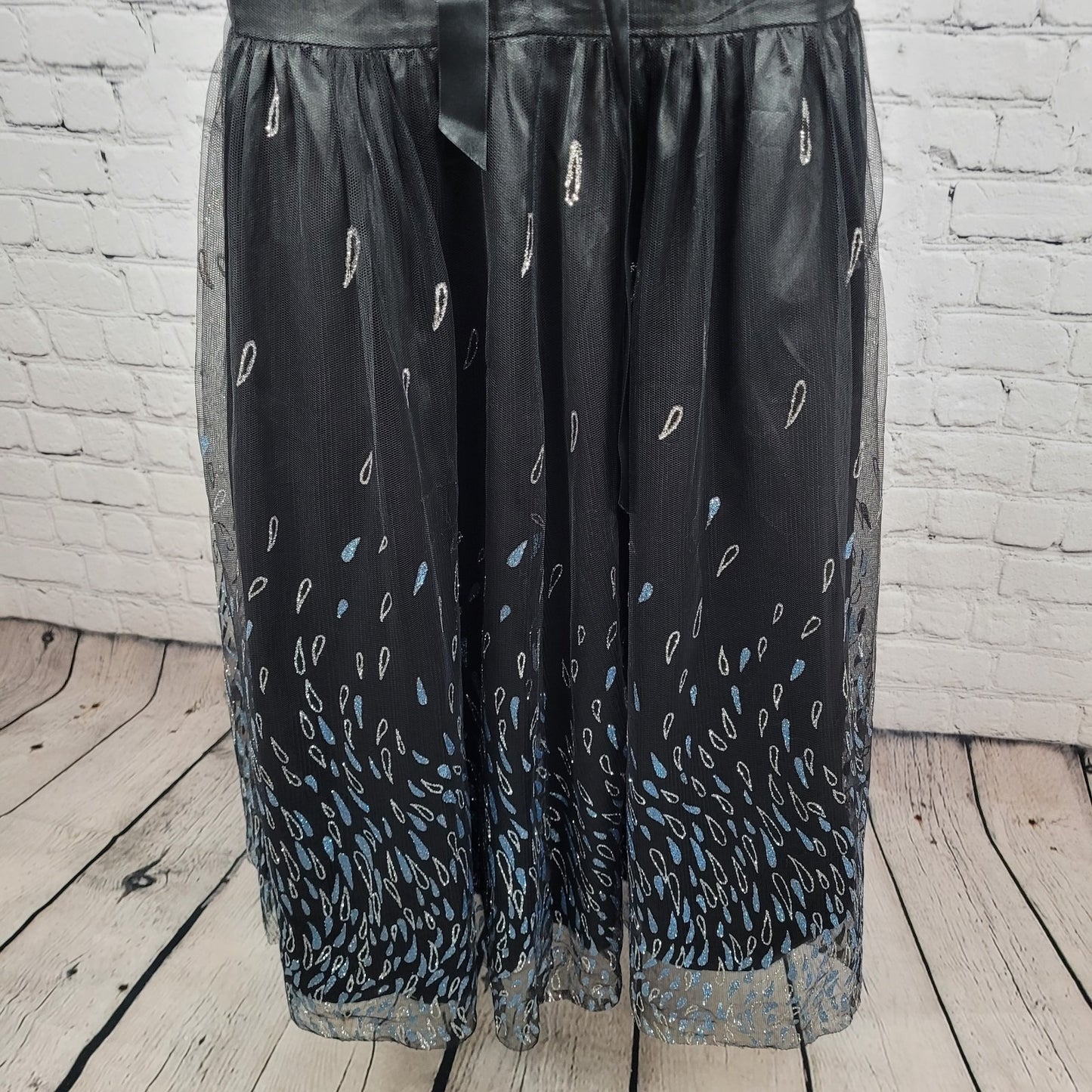 VTG Jessica McClintock Black Strapless Glitter Tie Back Mermaid Dress Size 9