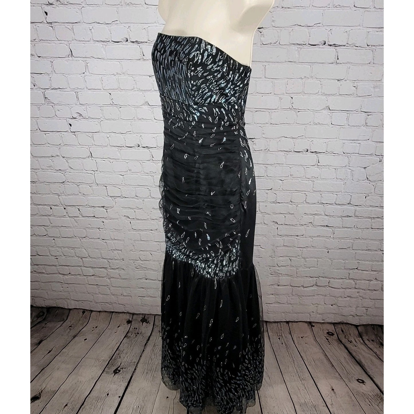VTG Jessica McClintock Black Strapless Glitter Tie Back Mermaid Dress Size 9