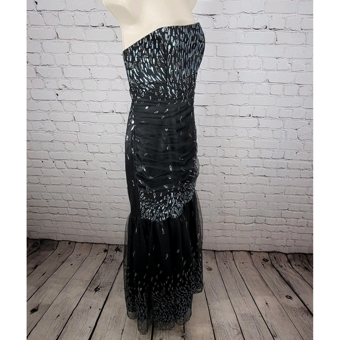 VTG Jessica McClintock Black Strapless Glitter Tie Back Mermaid Dress Size 9