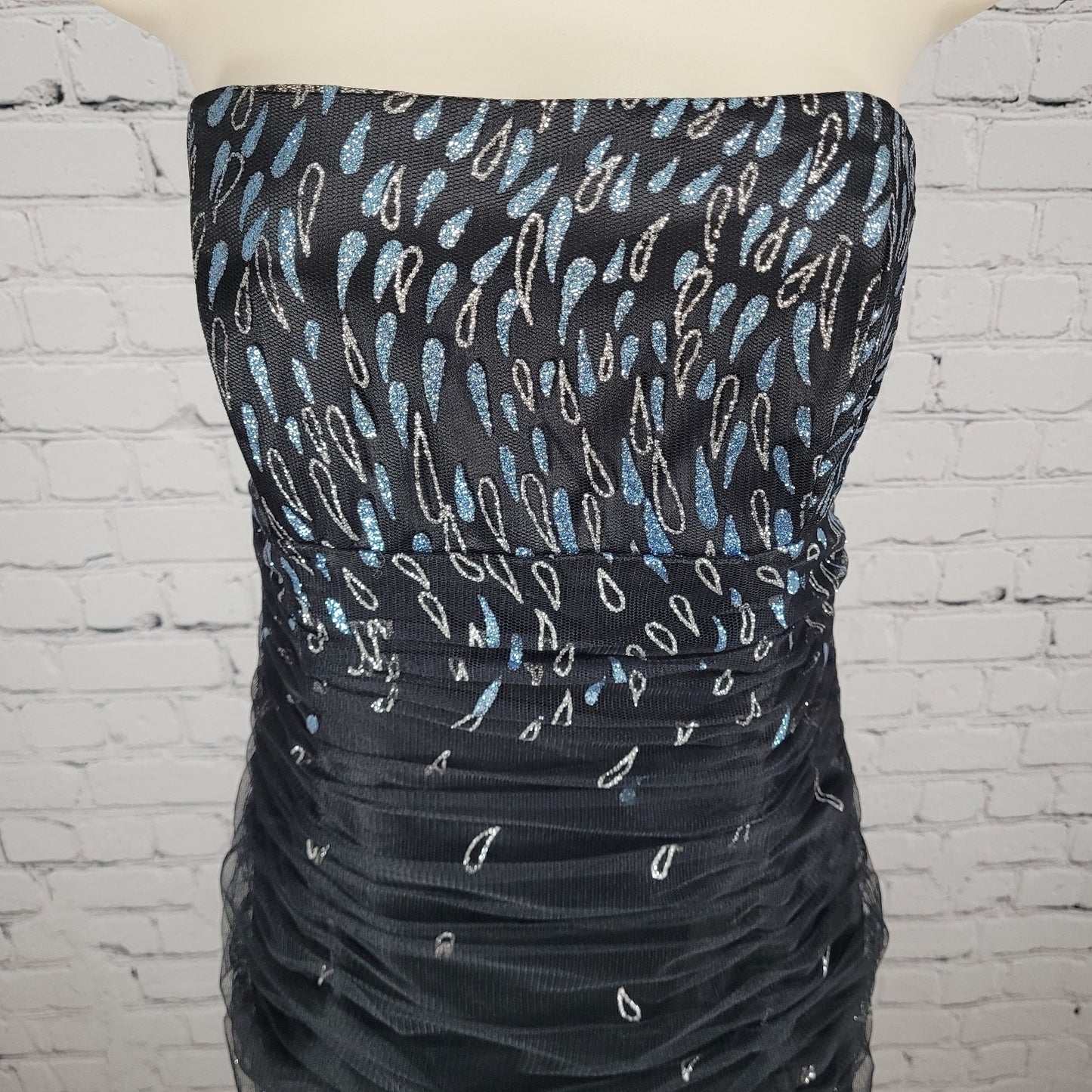 VTG Jessica McClintock Black Strapless Glitter Tie Back Mermaid Dress Size 9
