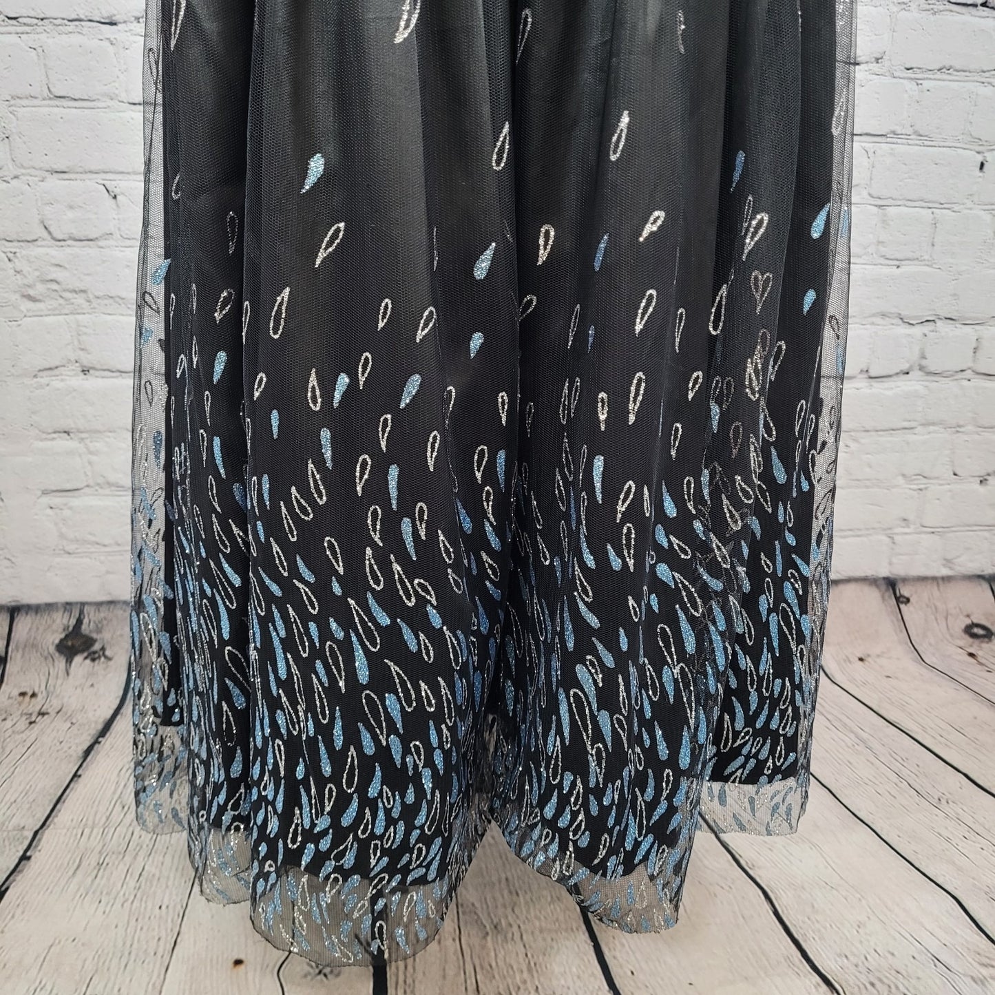 VTG Jessica McClintock Black Strapless Glitter Tie Back Mermaid Dress Size 9