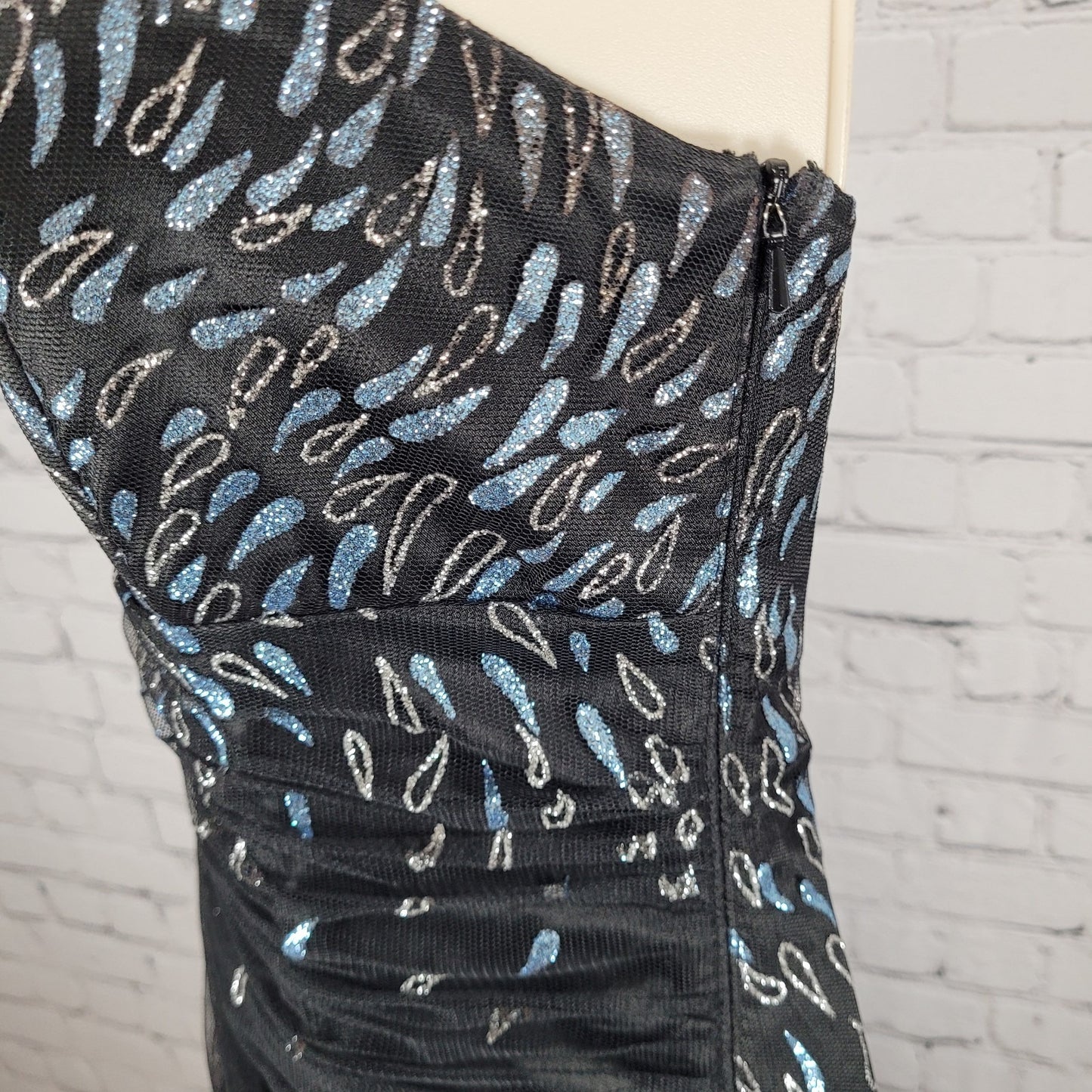 VTG Jessica McClintock Black Strapless Glitter Tie Back Mermaid Dress Size 9