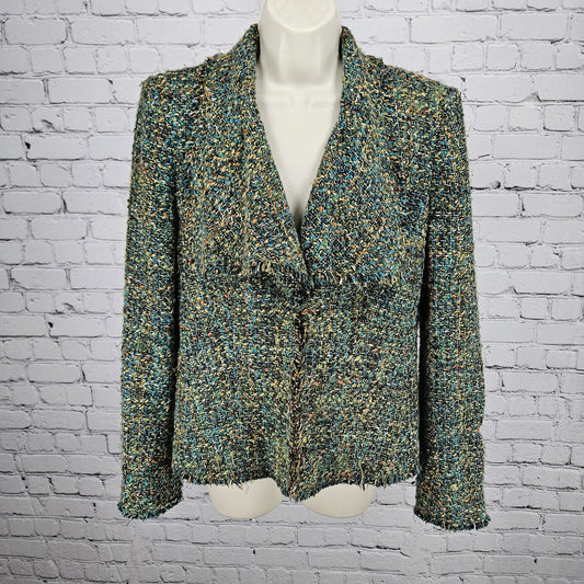 Lafayette 148 Multicolor Tweed Fringe Trim Lapel Hook & Eye Lined Jacket 10