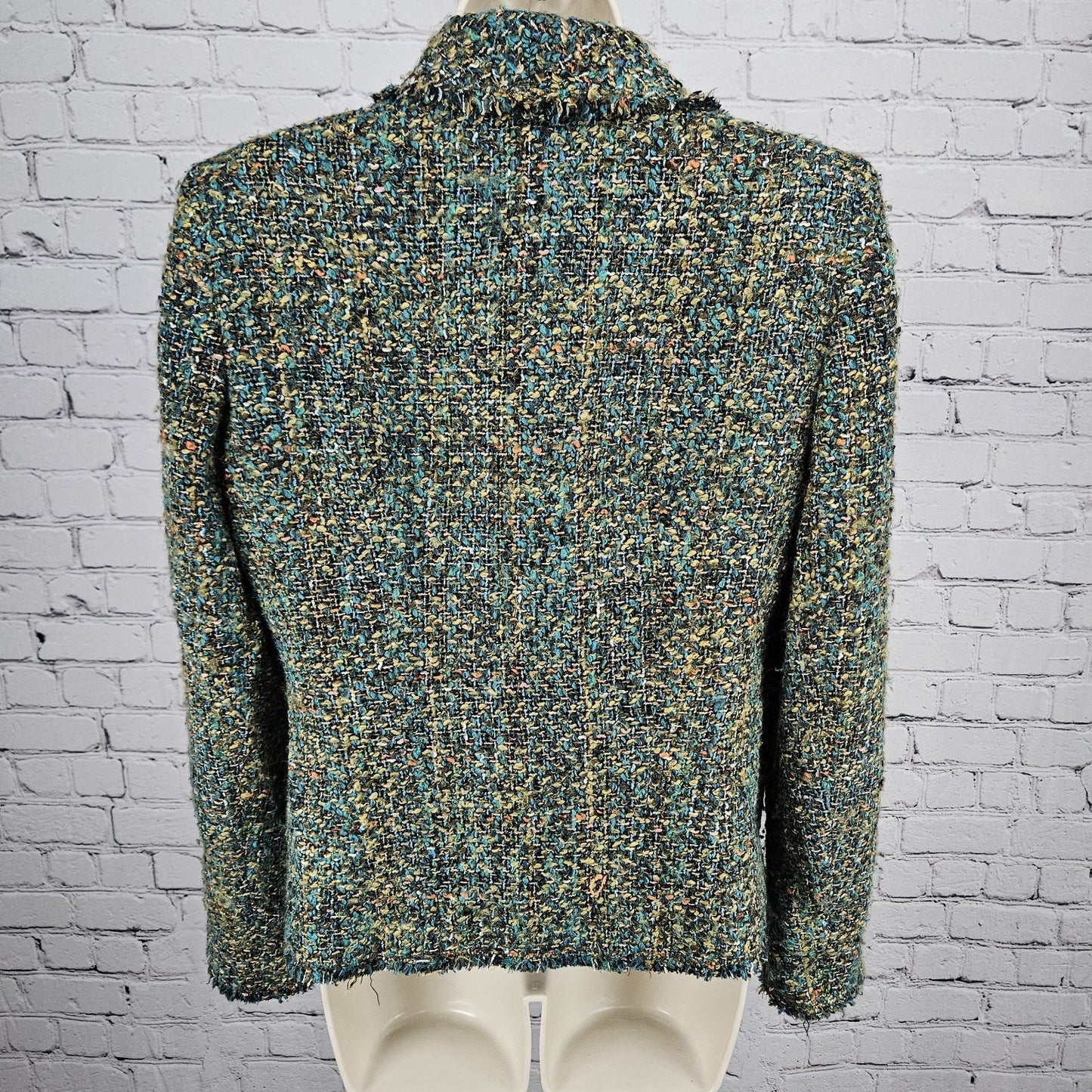 Lafayette 148 Multicolor Tweed Fringe Trim Lapel Hook & Eye Lined Jacket 10
