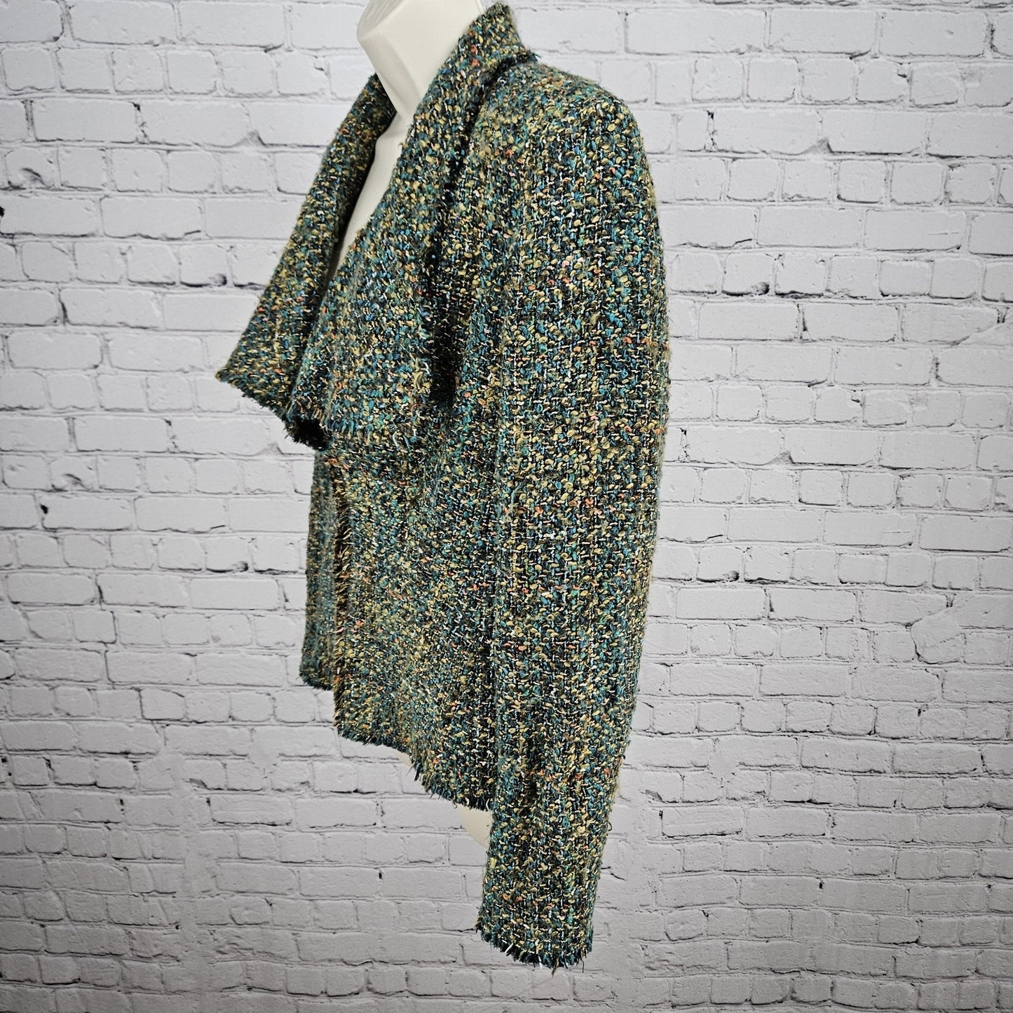 Lafayette 148 Multicolor Tweed Fringe Trim Lapel Hook & Eye Lined Jacket 10