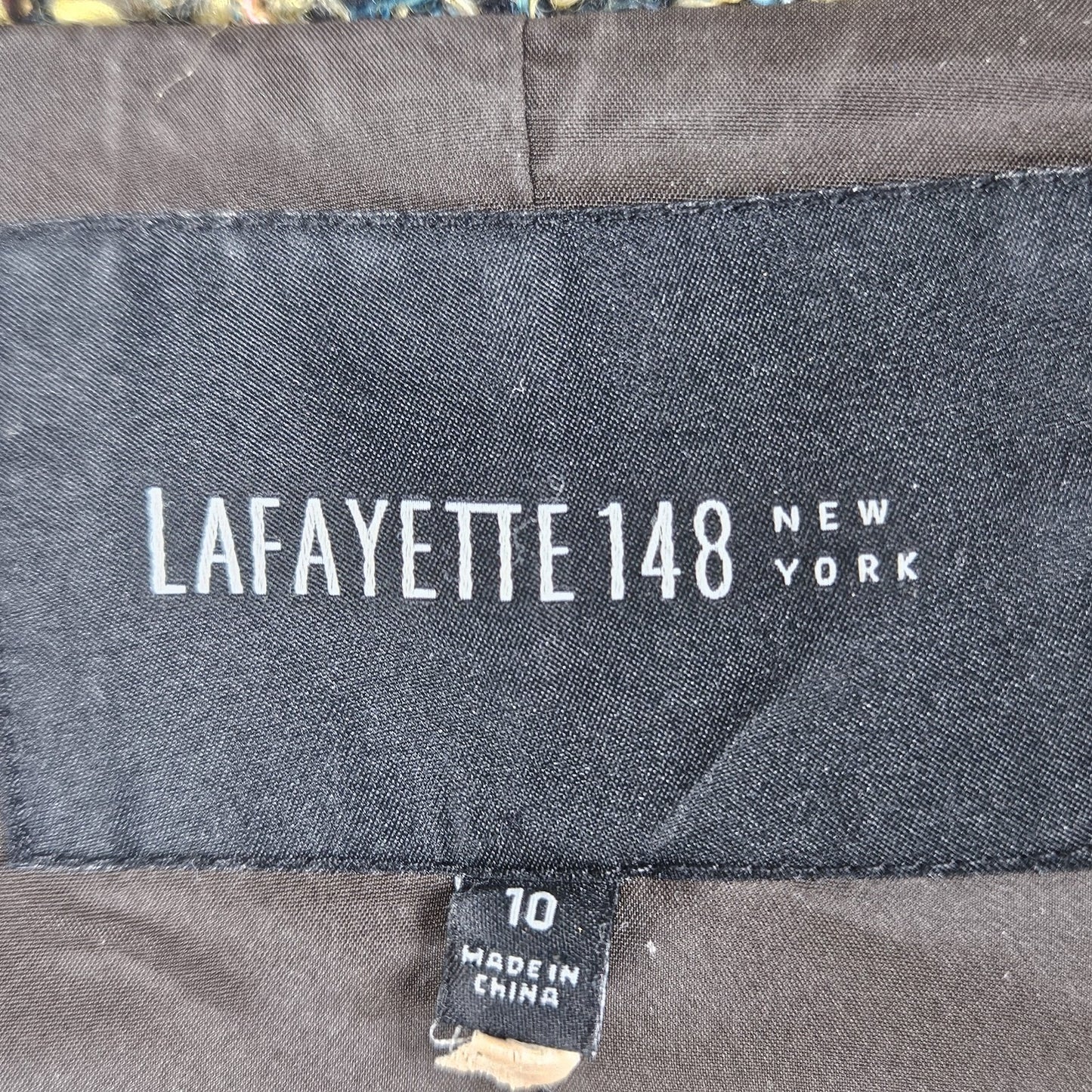 Lafayette 148 Multicolor Tweed Fringe Trim Lapel Hook & Eye Lined Jacket 10