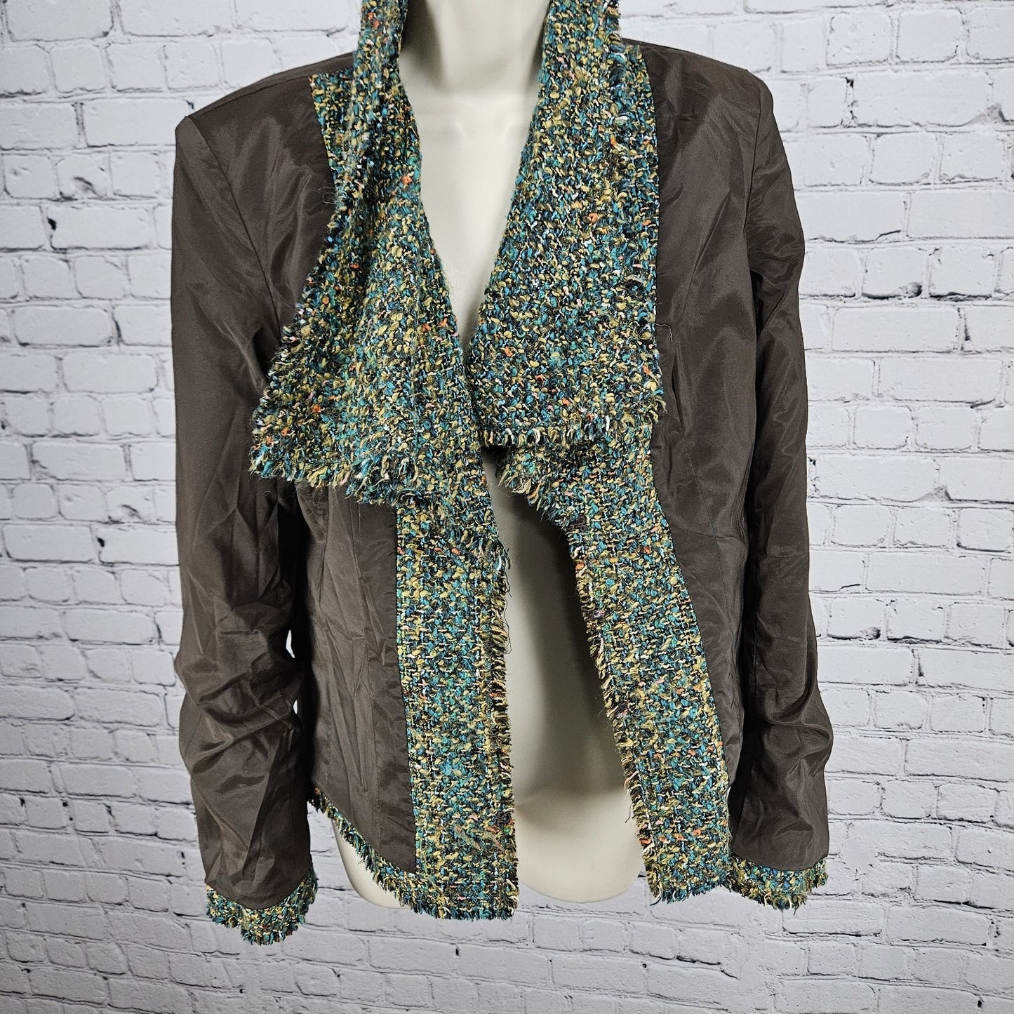 Lafayette 148 Multicolor Tweed Fringe Trim Lapel Hook & Eye Lined Jacket 10