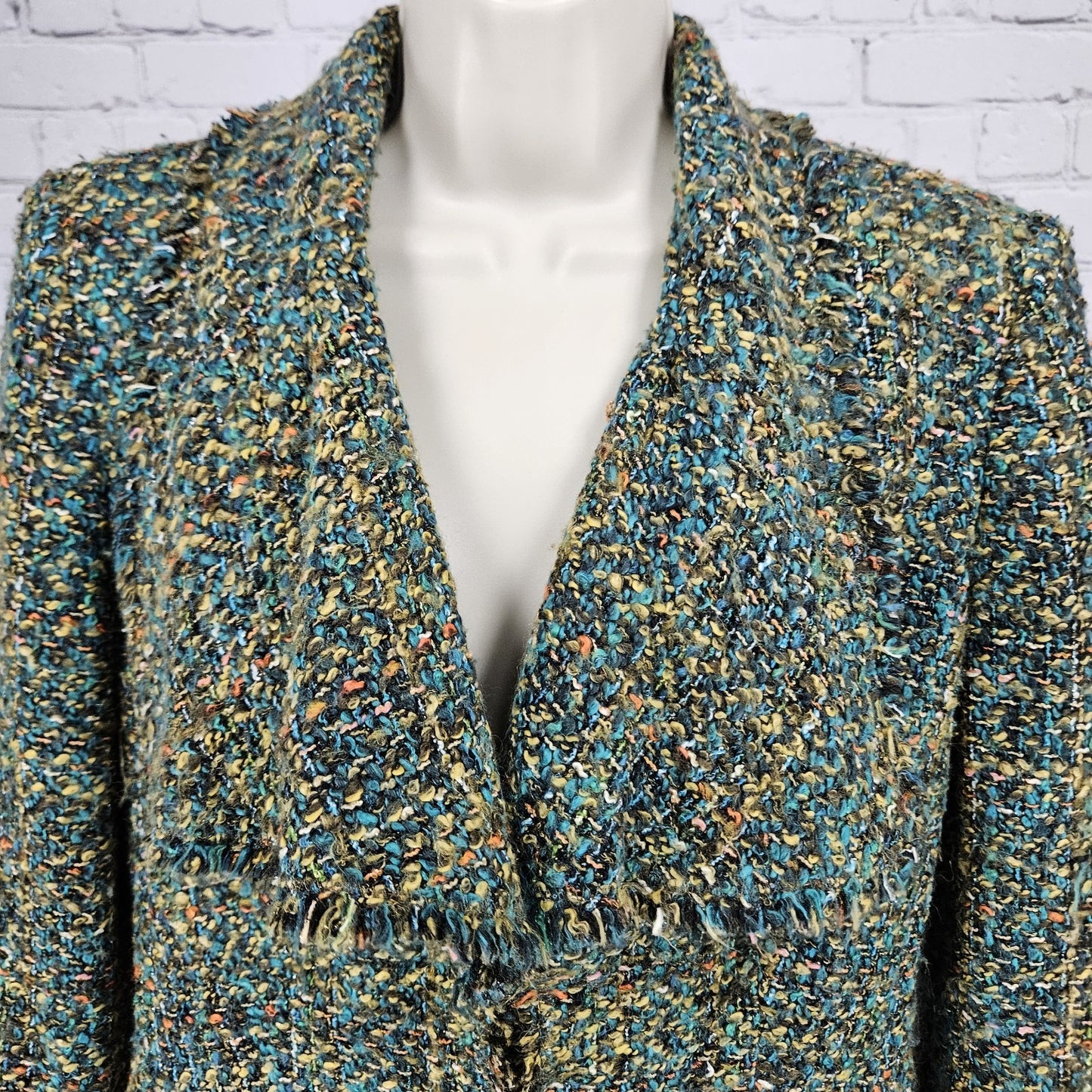 Lafayette 148 Multicolor Tweed Fringe Trim Lapel Hook & Eye Lined Jacket 10