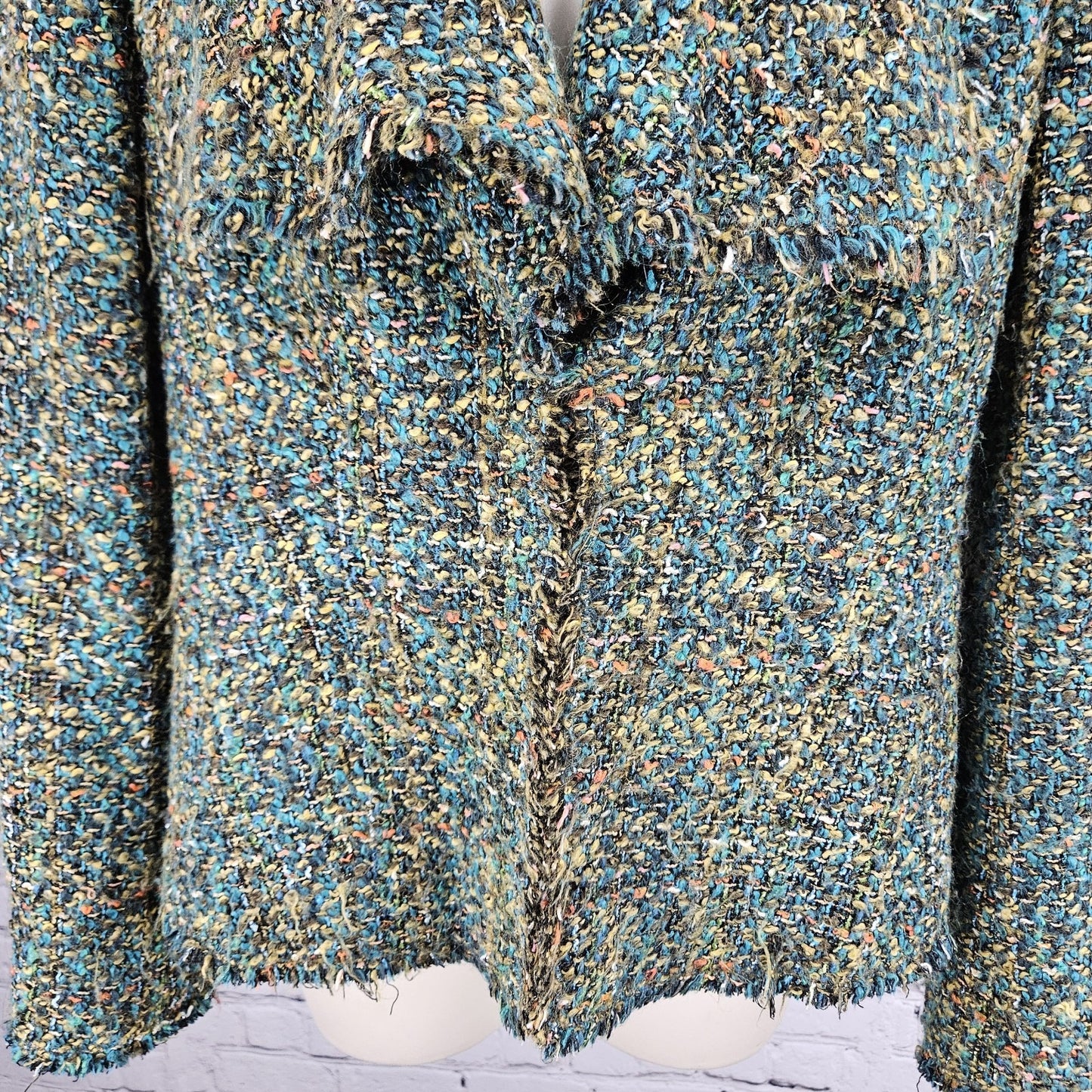 Lafayette 148 Multicolor Tweed Fringe Trim Lapel Hook & Eye Lined Jacket 10