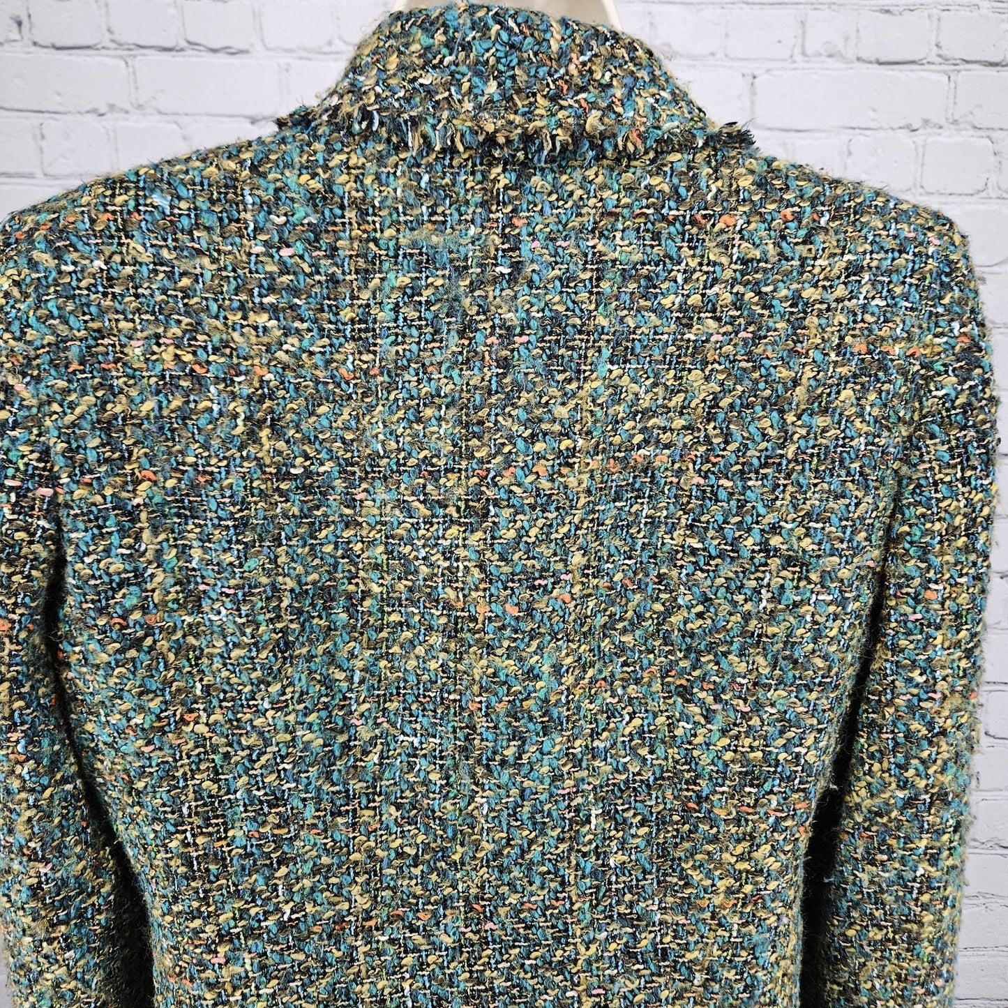 Lafayette 148 Multicolor Tweed Fringe Trim Lapel Hook & Eye Lined Jacket 10