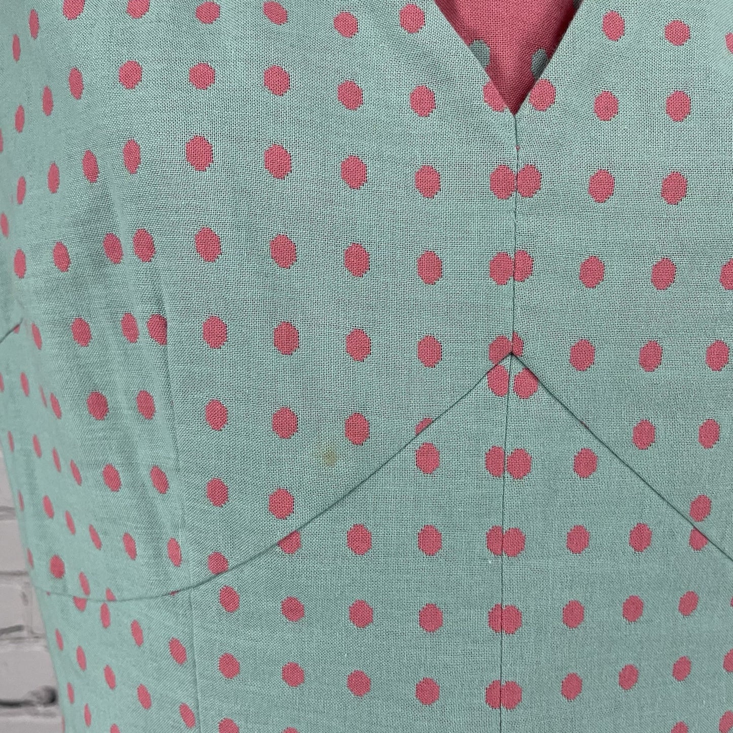 J Peterman Blue Pink Polka Dot 100% Cotton A Line Sleeveless Zipped Dress Size 6