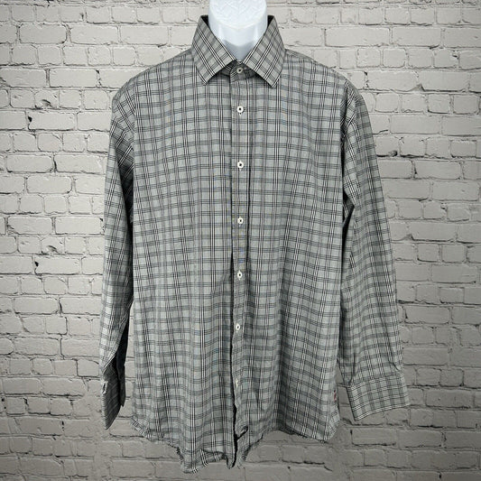 English Laundry Gray 100% Cotton Plaid Button Up Long Sleeve Dress Shirt Size XL