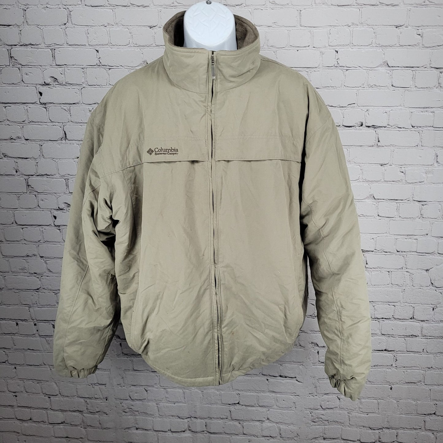 Columbia Beige Grey Microfiber Insulated Fleece Lined Inner Pockets Jacket XLT