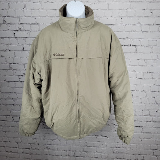 Columbia Beige Grey Microfiber Insulated Fleece Lined Inner Pockets Jacket XLT