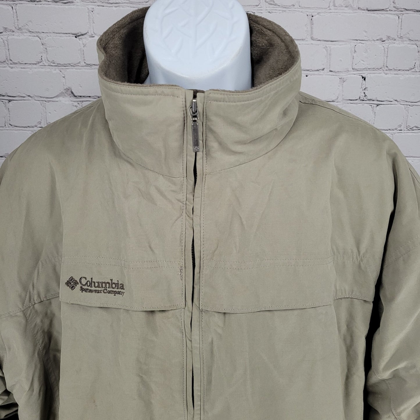 Columbia Beige Grey Microfiber Insulated Fleece Lined Inner Pockets Jacket XLT
