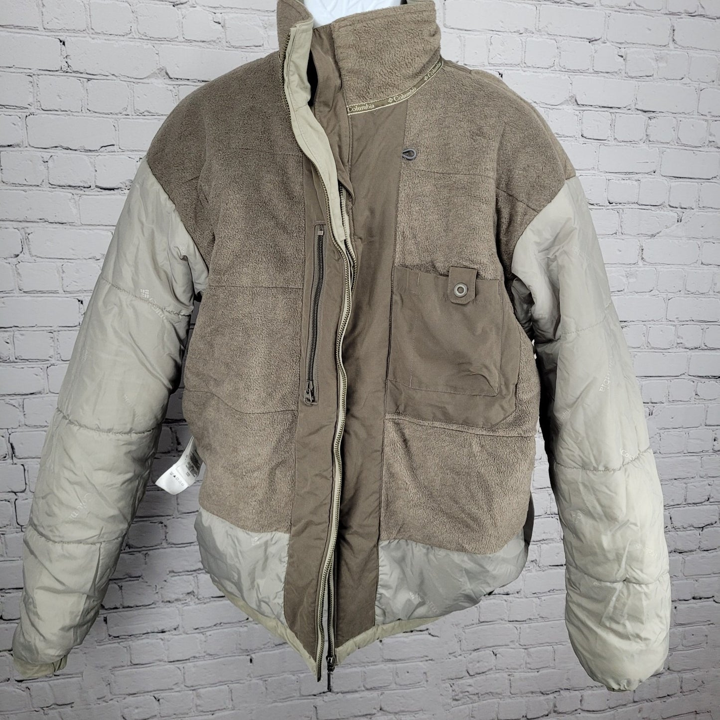 Columbia Beige Grey Microfiber Insulated Fleece Lined Inner Pockets Jacket XLT