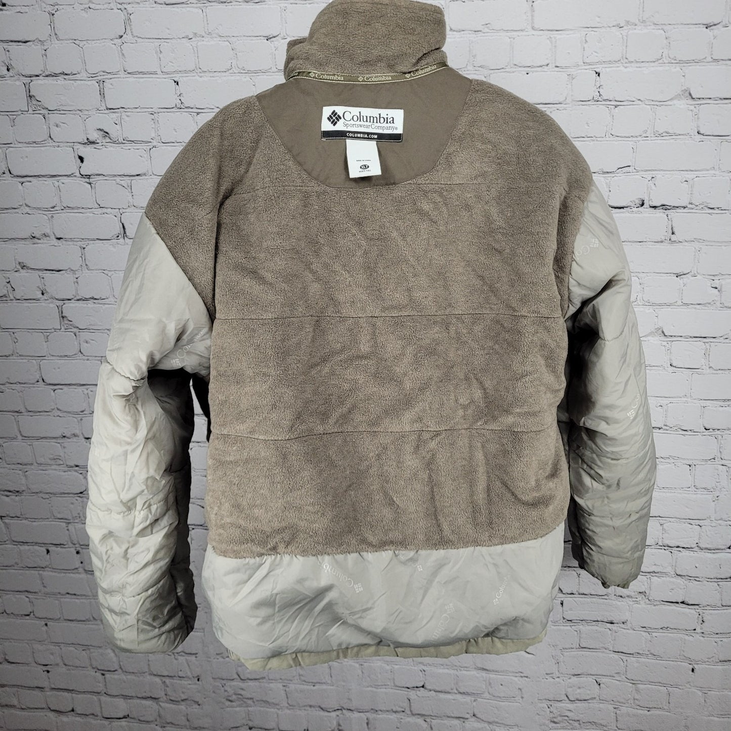 Columbia Beige Grey Microfiber Insulated Fleece Lined Inner Pockets Jacket XLT