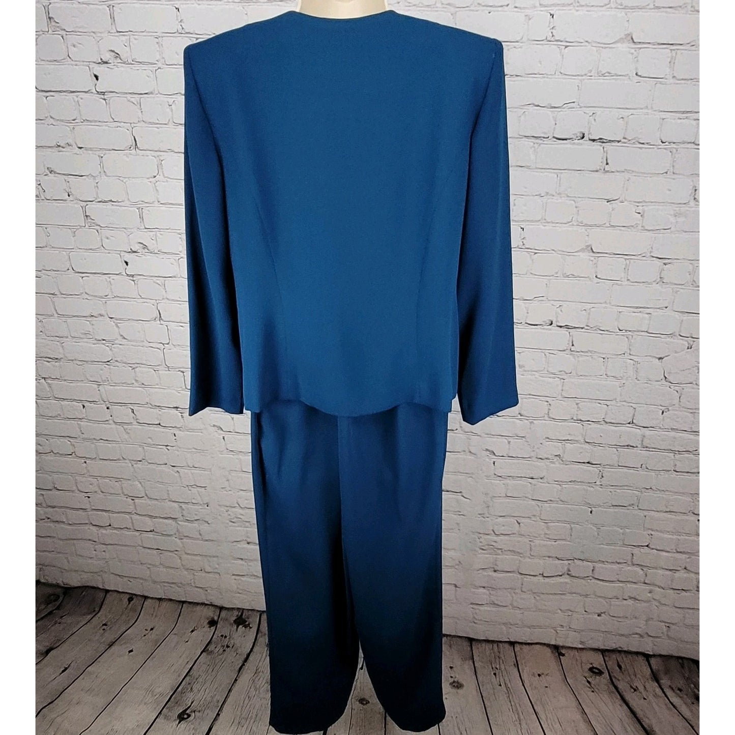 VTG Leslie Fay Blue 2 Piece Outfit Set Suit Petite Jacket 10P Pant 12P (28x27.5)