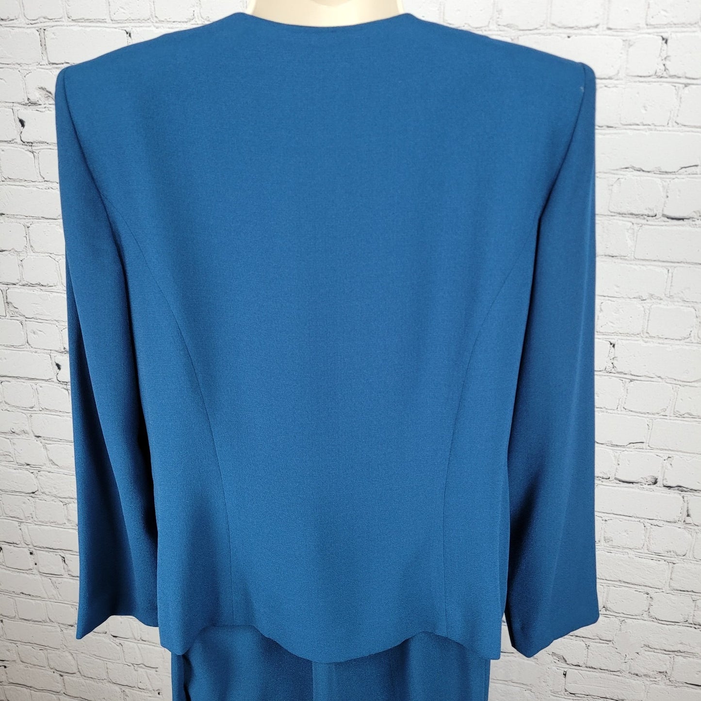 VTG Leslie Fay Blue 2 Piece Outfit Set Suit Petite Jacket 10P Pant 12P (28x27.5)