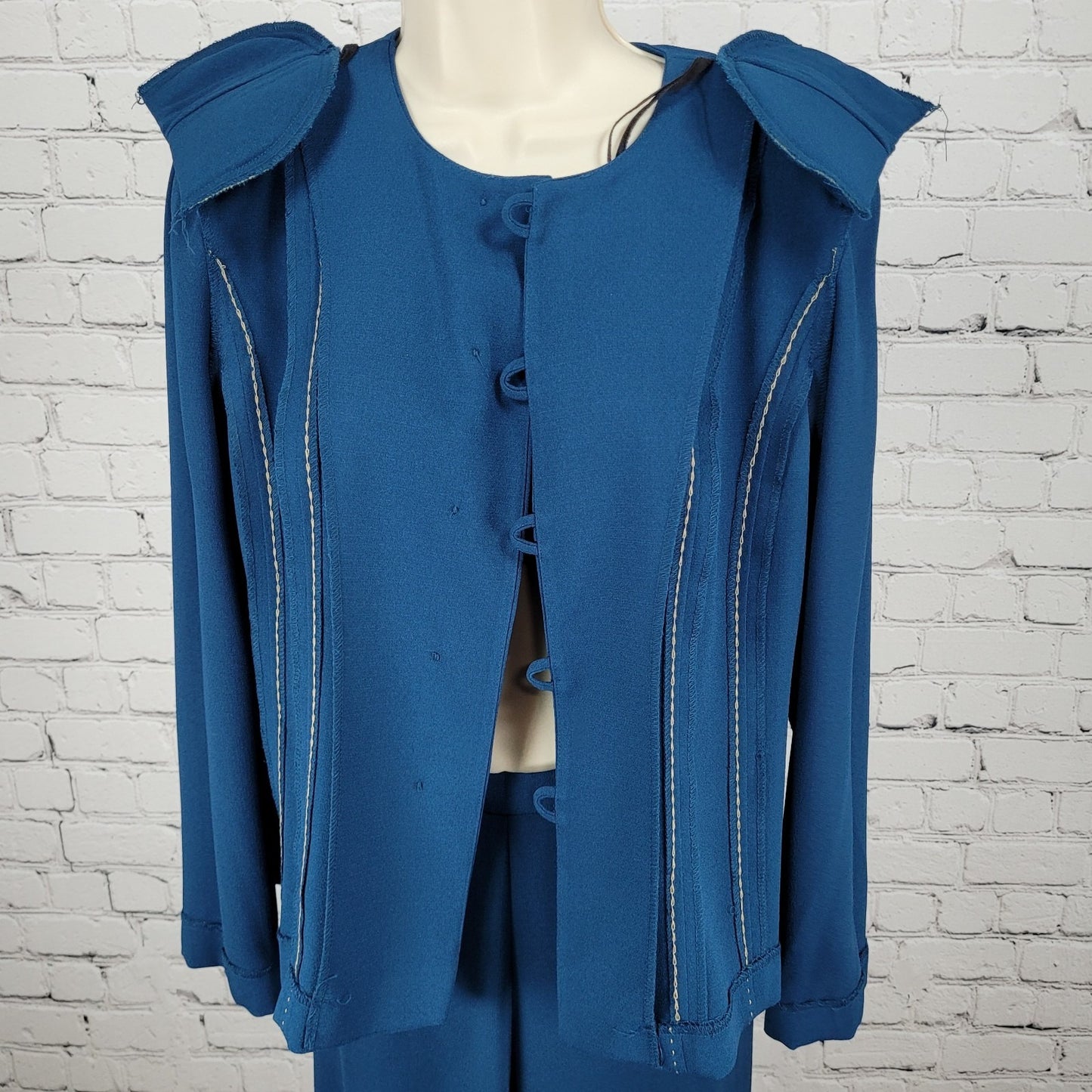 VTG Leslie Fay Blue 2 Piece Outfit Set Suit Petite Jacket 10P Pant 12P (28x27.5)