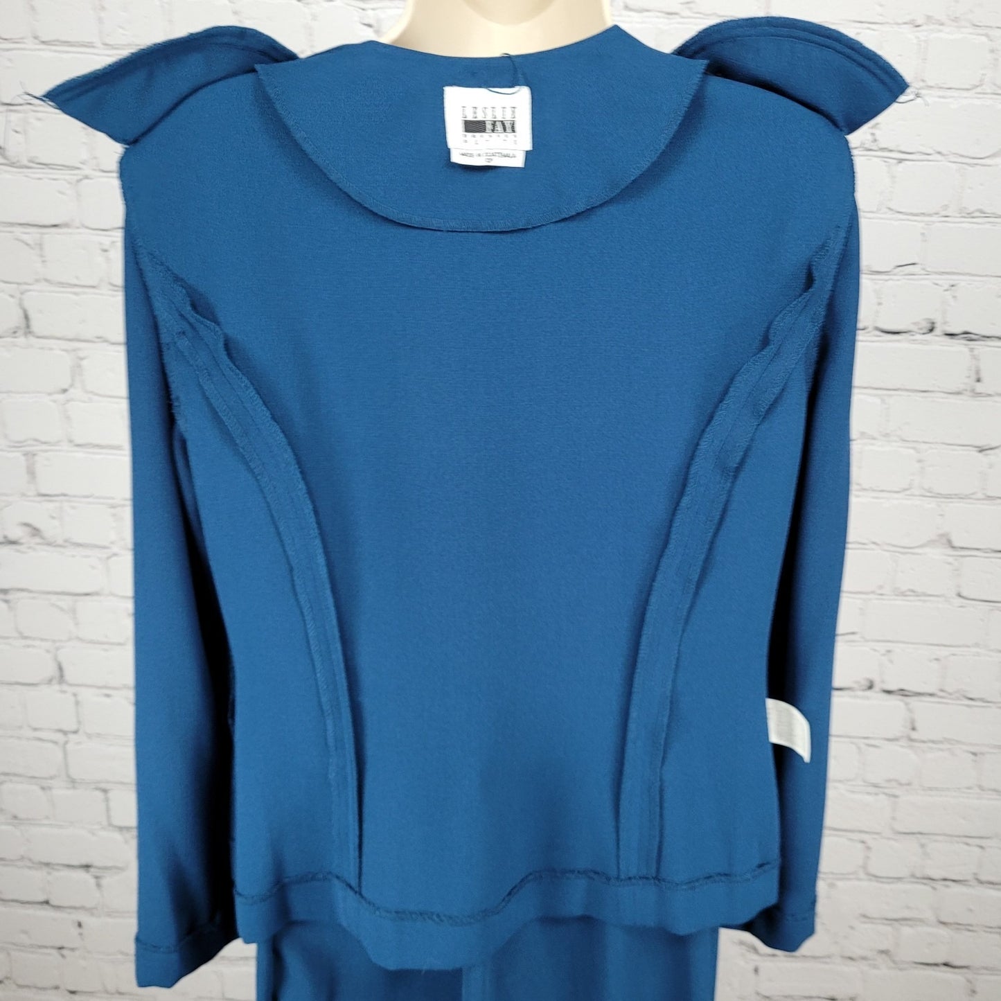 VTG Leslie Fay Blue 2 Piece Outfit Set Suit Petite Jacket 10P Pant 12P (28x27.5)