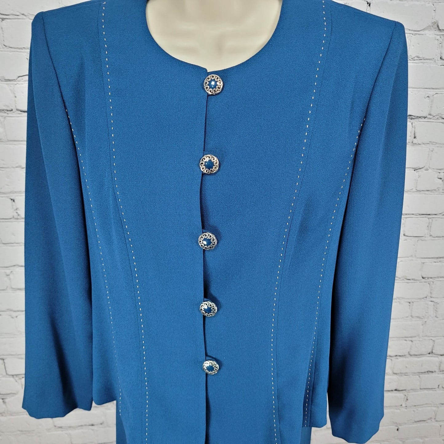 VTG Leslie Fay Blue 2 Piece Outfit Set Suit Petite Jacket 10P Pant 12P (28x27.5)