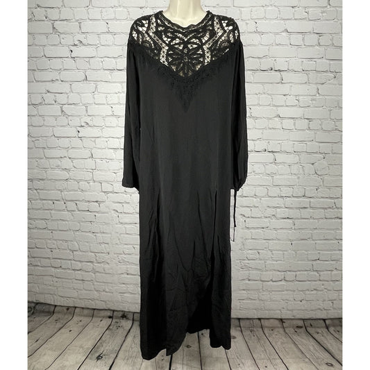 NWT For Love & Lemons Black Silk Crochet Backless Maxi Dress Size Medium M