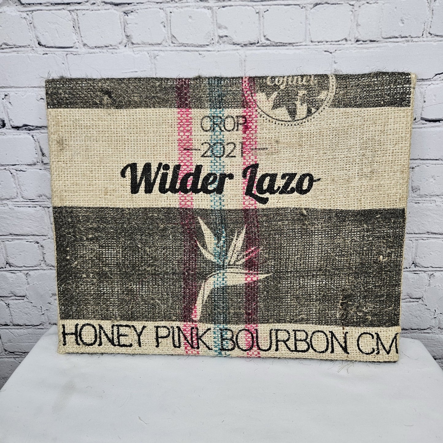 Wilder Lazzo Coffee Authentic Burlap Sack Wrapped Canvas Wood Framed Art 16x20