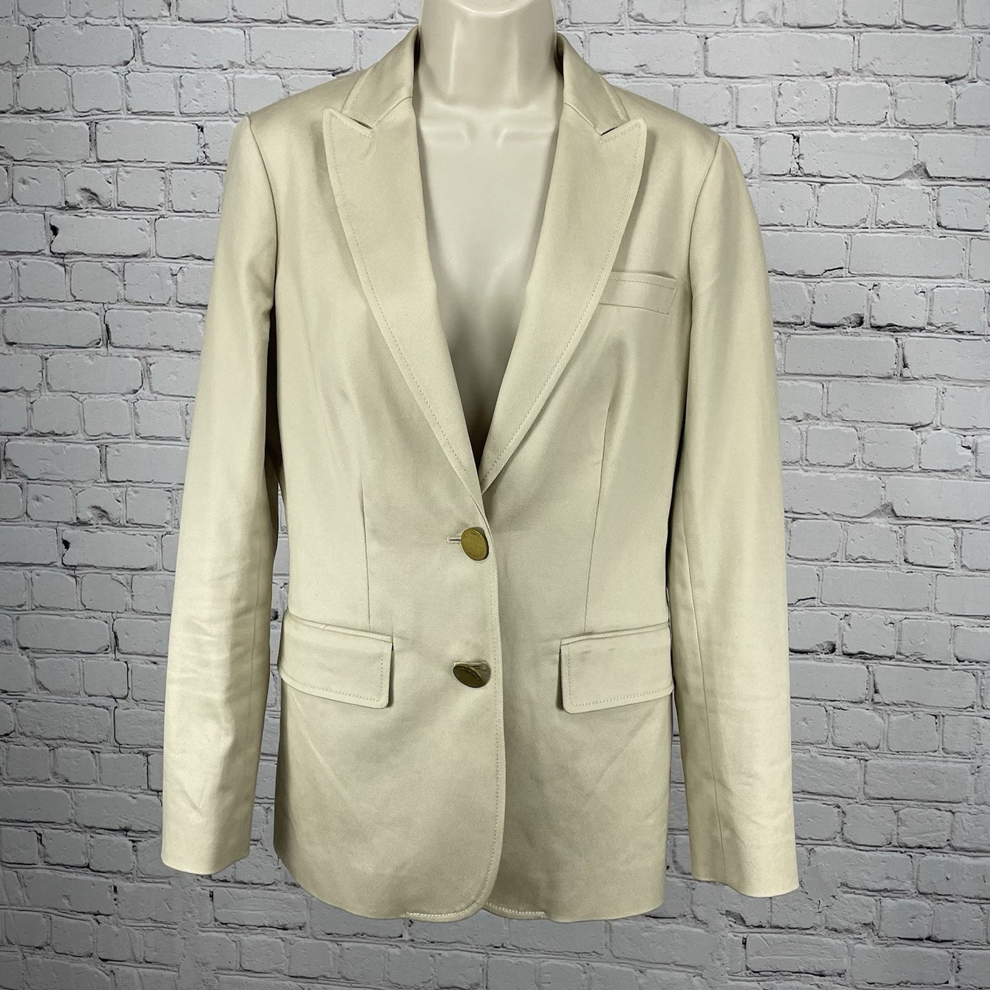 Tory Burch Beige 2 Gold Button Peak Vented Blazer Jacket Lined Pockets Size 4