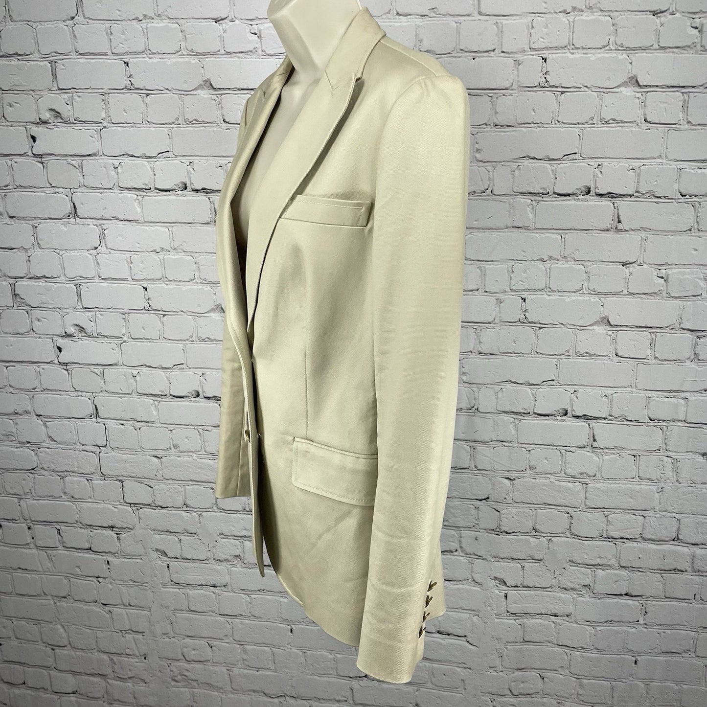 Tory Burch Beige 2 Gold Button Peak Vented Blazer Jacket Lined Pockets Size 4