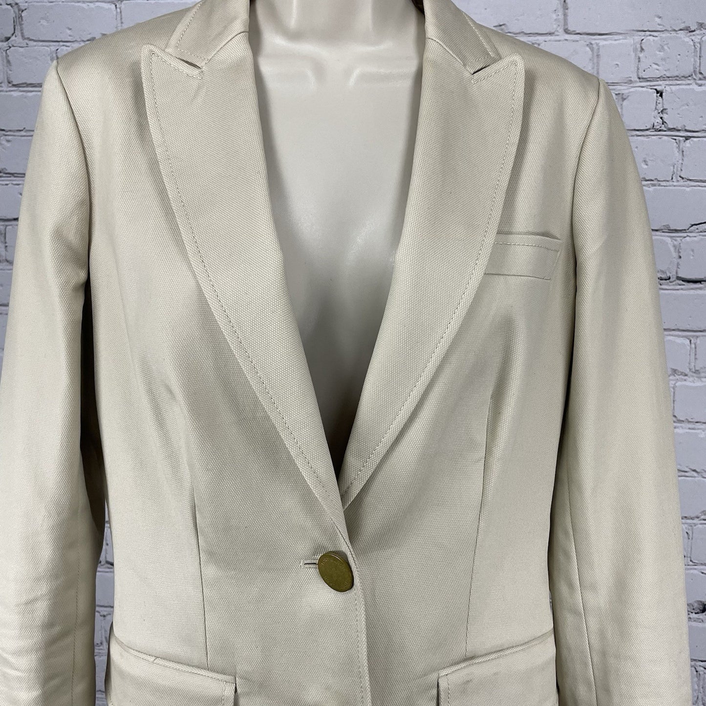 Tory Burch Beige 2 Gold Button Peak Vented Blazer Jacket Lined Pockets Size 4