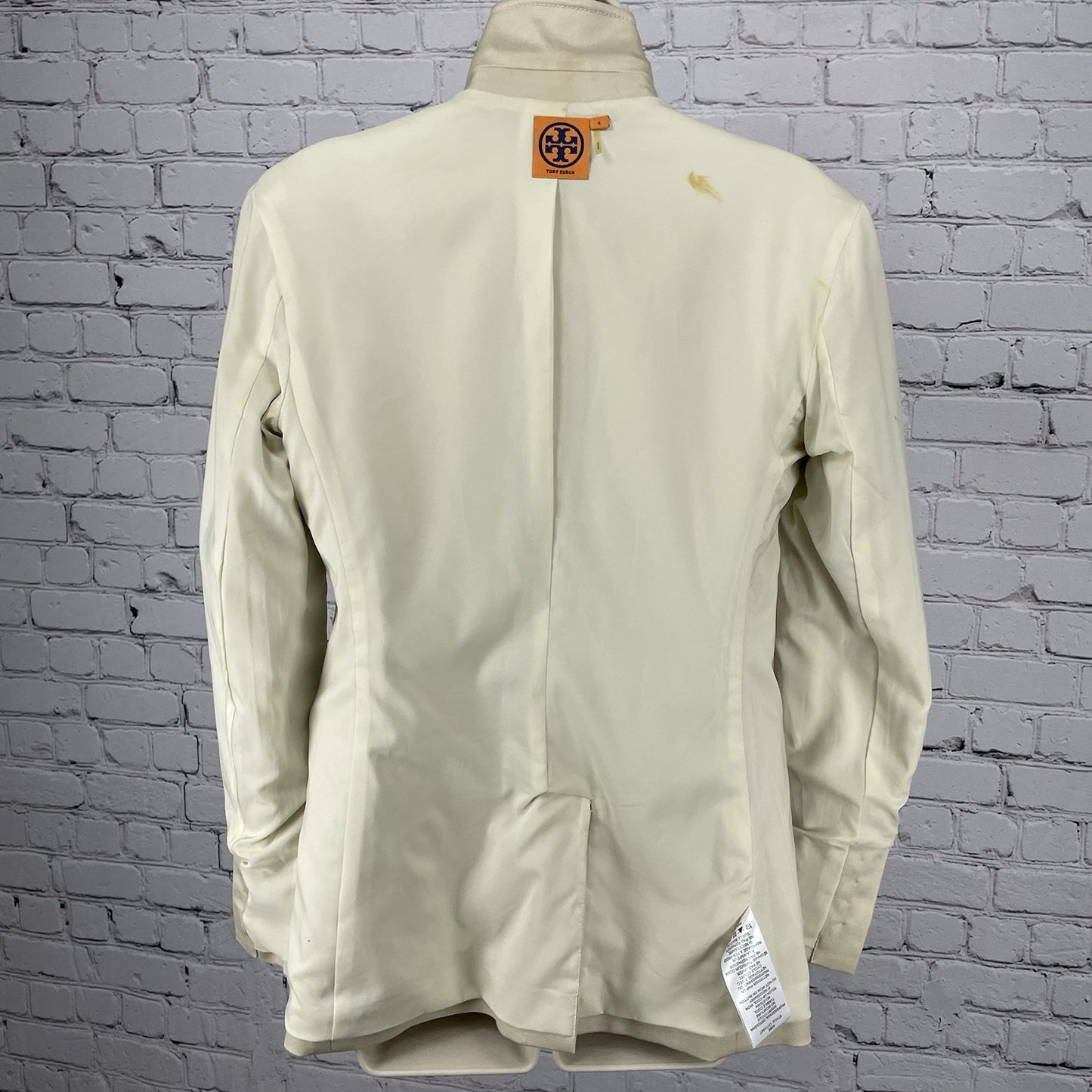 Tory Burch Beige 2 Gold Button Peak Vented Blazer Jacket Lined Pockets Size 4