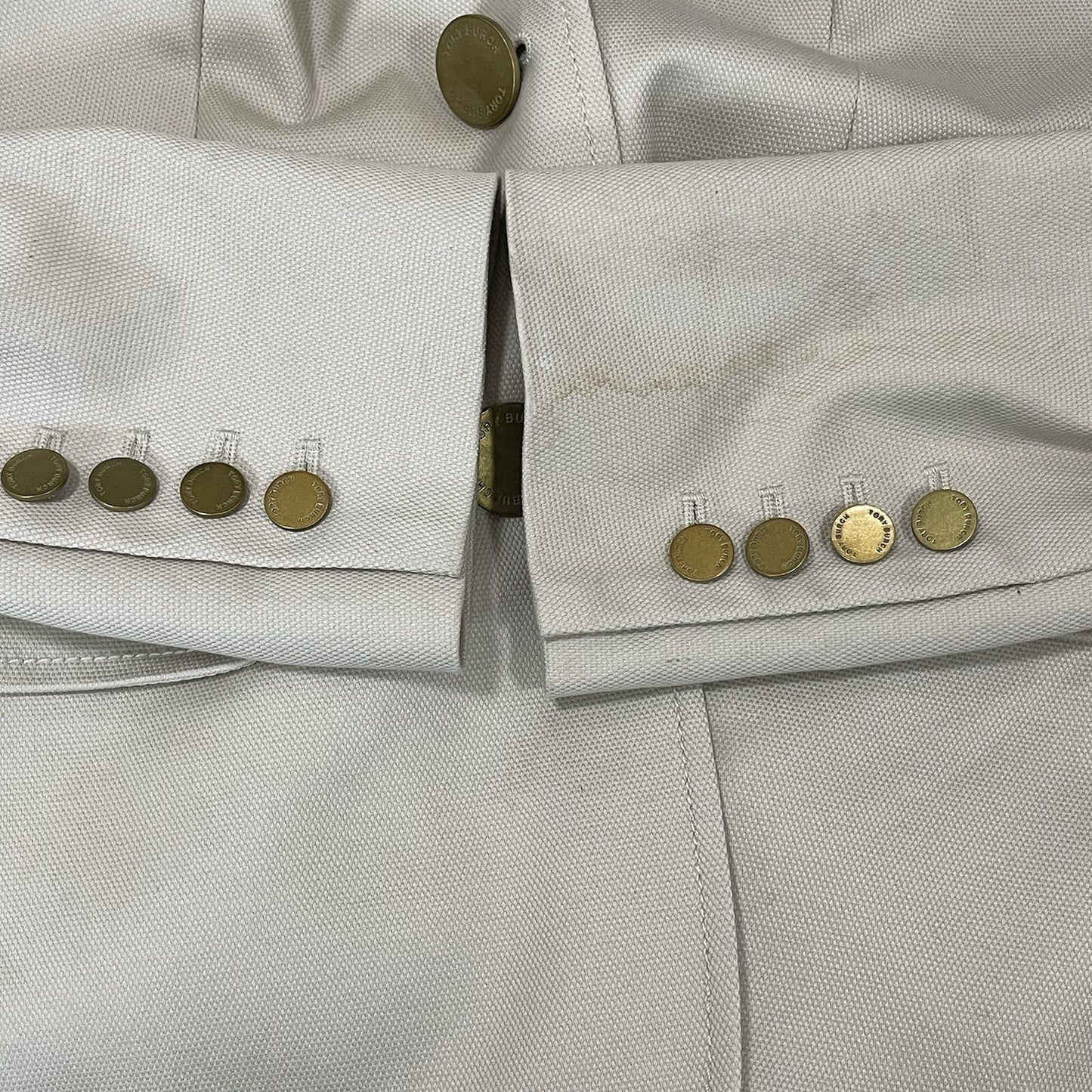 Tory Burch Beige 2 Gold Button Peak Vented Blazer Jacket Lined Pockets Size 4
