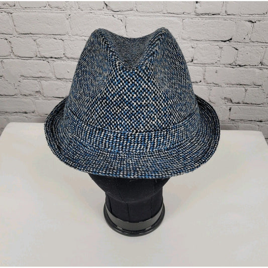 Cremieux Blue & Black Woven Cotton Lined Fedora Hat Size Large L/XL
