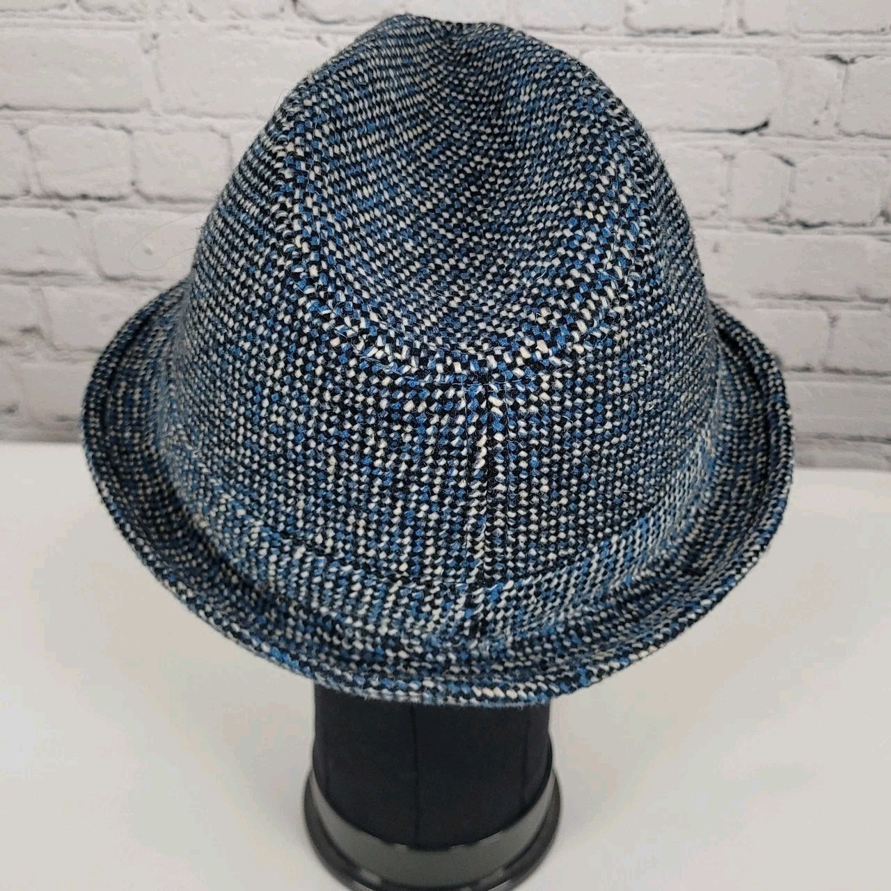 Cremieux Blue & Black Woven Cotton Lined Fedora Hat Size Large L/XL