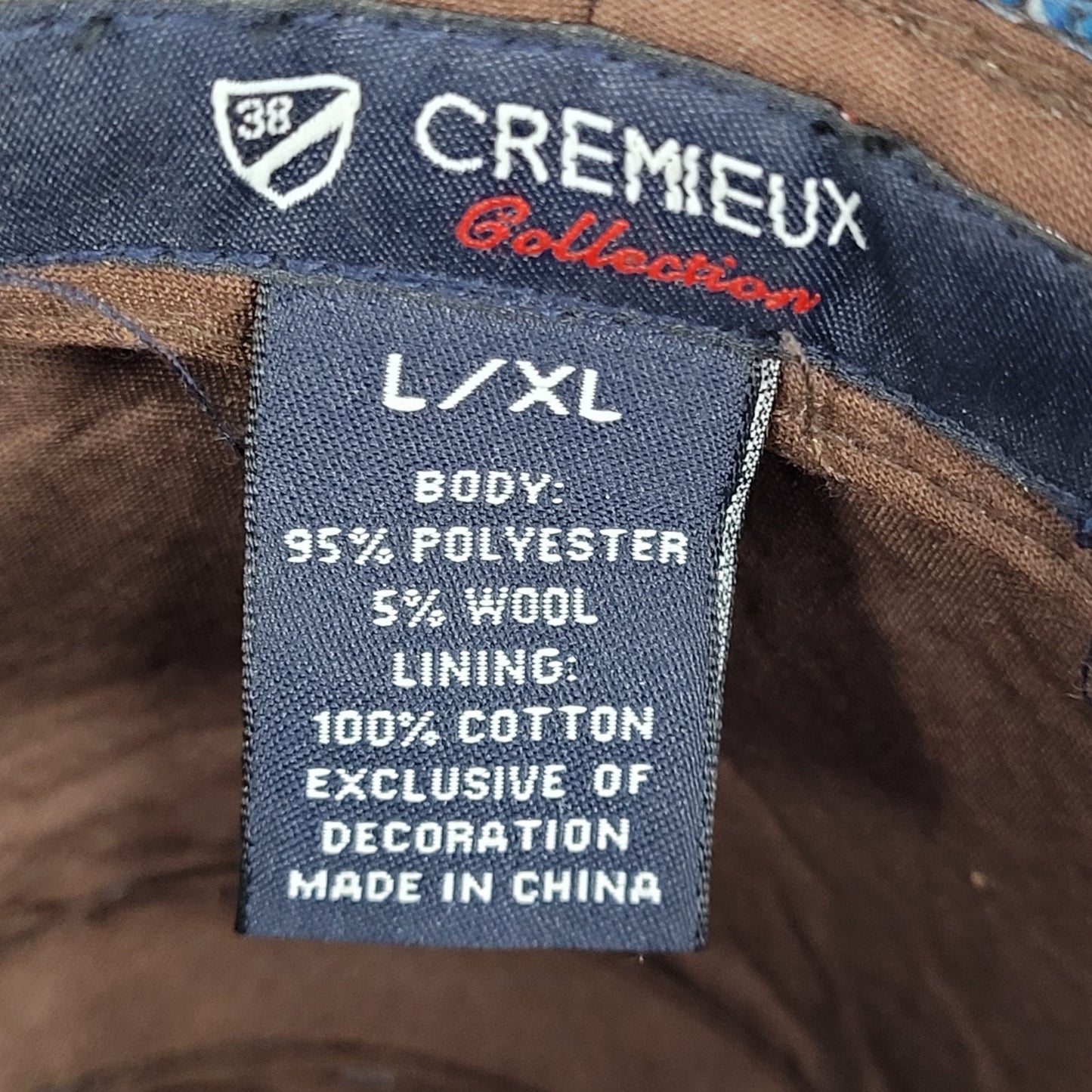Cremieux Blue & Black Woven Cotton Lined Fedora Hat Size Large L/XL