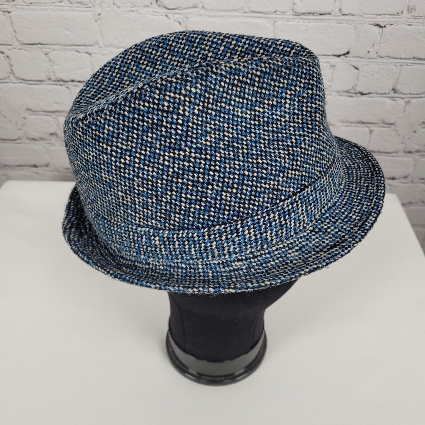 Cremieux Blue & Black Woven Cotton Lined Fedora Hat Size Large L/XL