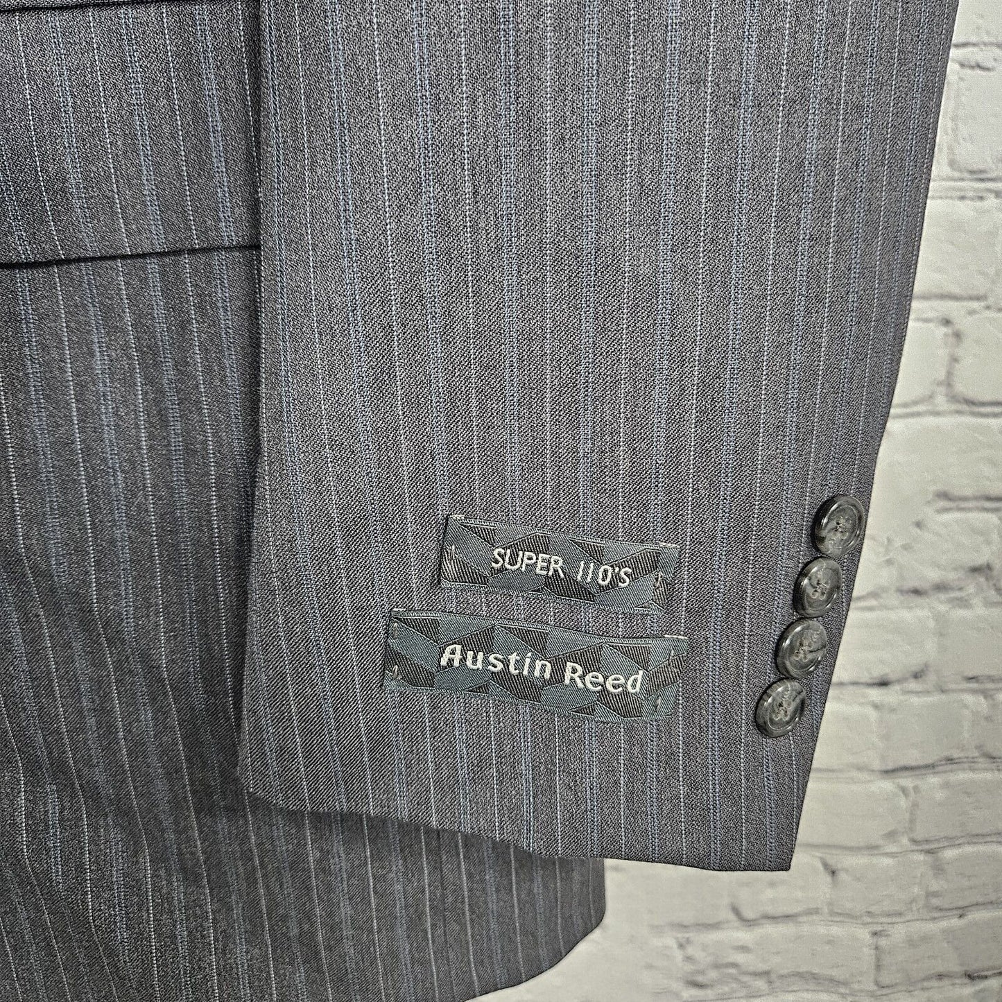 NWT Austin Reed Blazer Grey Pin Striped Super 100s 2 Button Single Breast 39 R