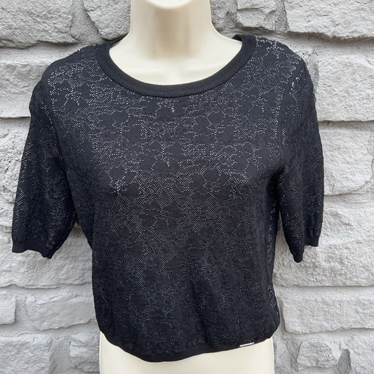 Ivanka Trump Women's Black White Size XS Floral Cut Out Detail 1/2 Sleeve Blouse