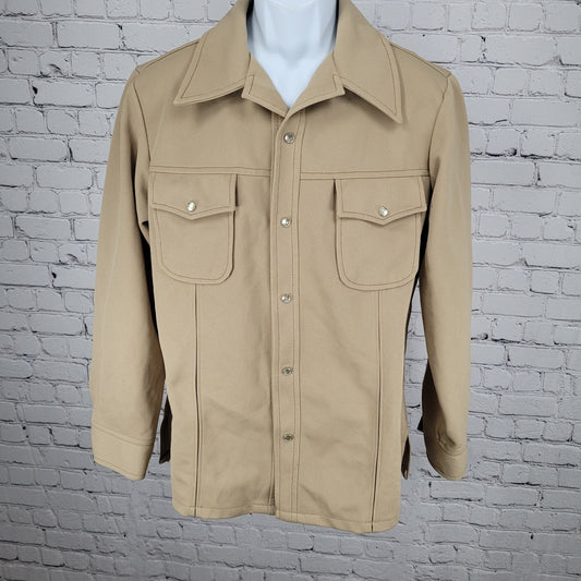 VTG Farah Tan Western Cowboy Pearl Snap Long Sleeve Collared Heavy Shirt 44R