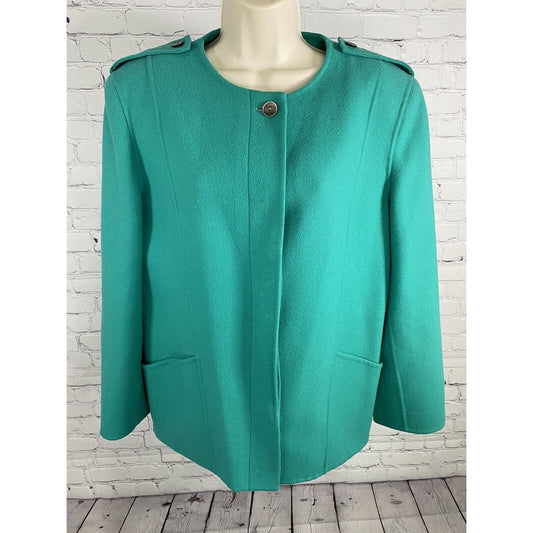 VTG Salvatore Ferragamo Garfinckels Green Button Up 100% Wool Jacket Blazer 10