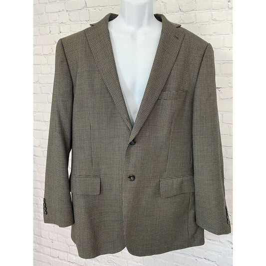 Geoffrey Beene Wool Brown Houndstooth Two Button Sport Coat Jacket Blazer 44R