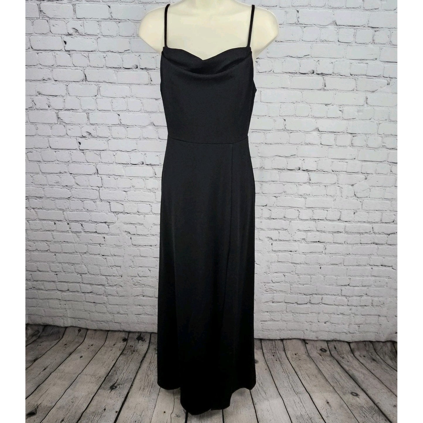 Birdy Grey Black Strappy Side Slit Sweatheart Cowl Neck Bridesmaid Maxi Dress XS