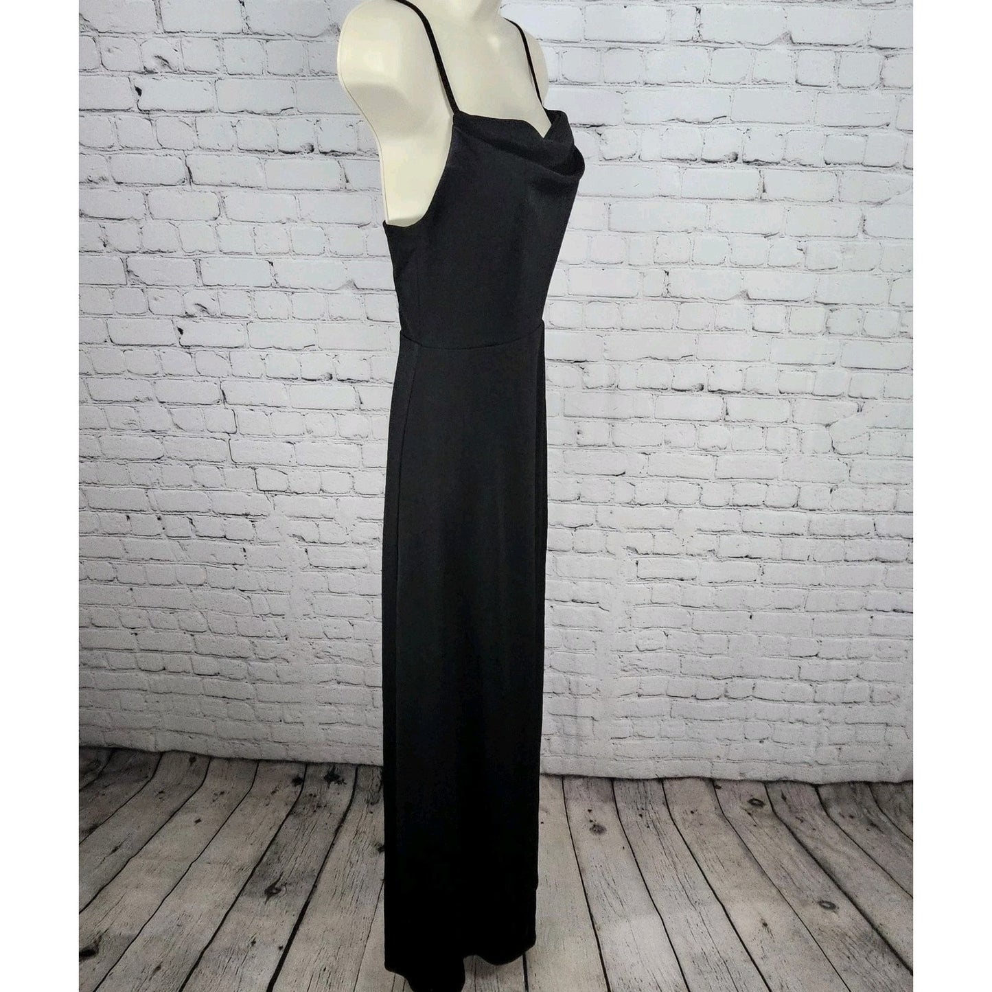 Birdy Grey Black Strappy Side Slit Sweatheart Cowl Neck Bridesmaid Maxi Dress XS