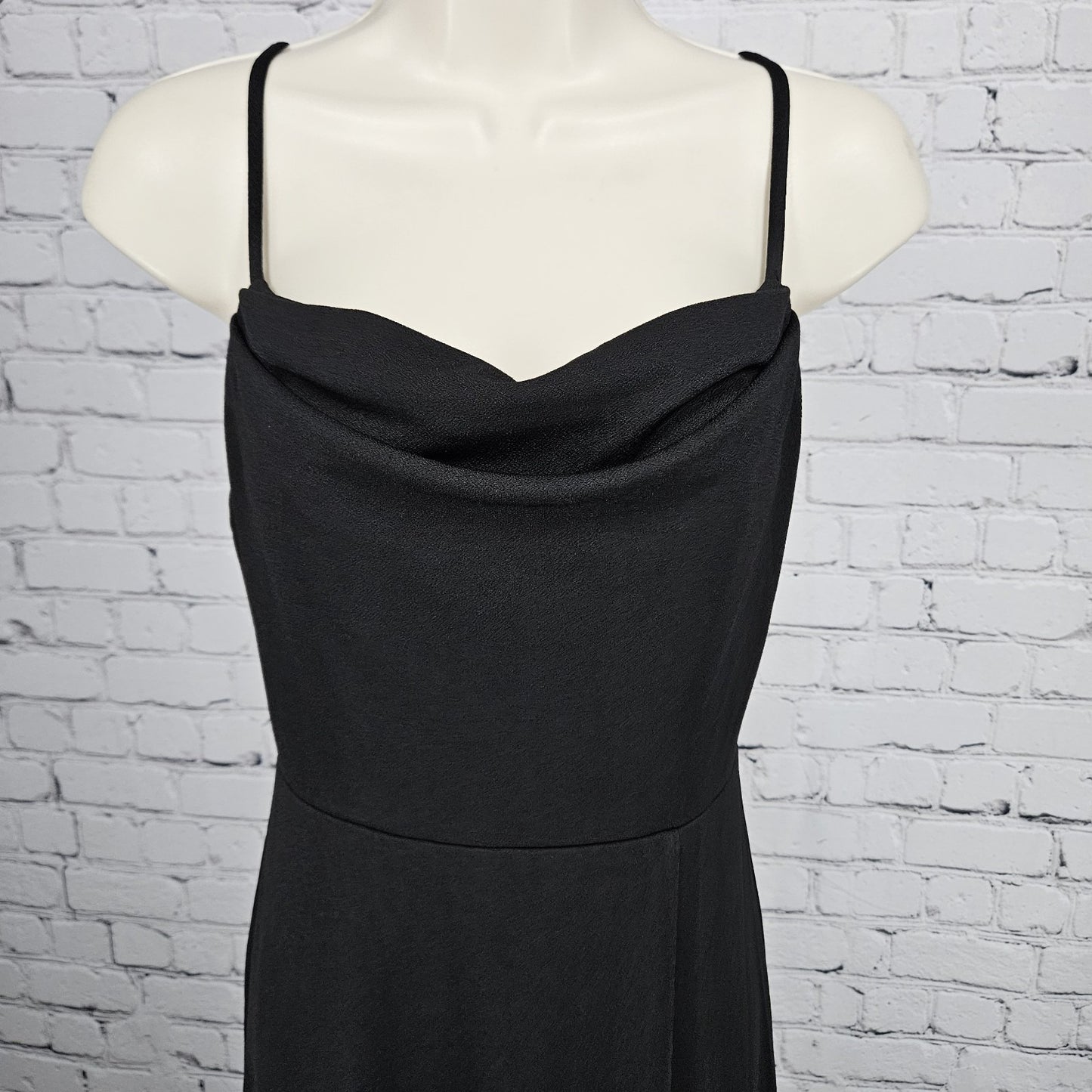 Birdy Grey Black Strappy Side Slit Sweatheart Cowl Neck Bridesmaid Maxi Dress XS