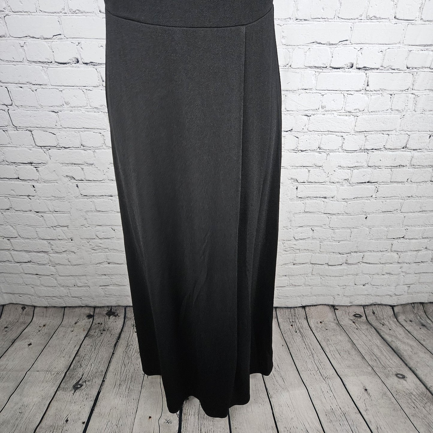 Birdy Grey Black Strappy Side Slit Sweatheart Cowl Neck Bridesmaid Maxi Dress XS